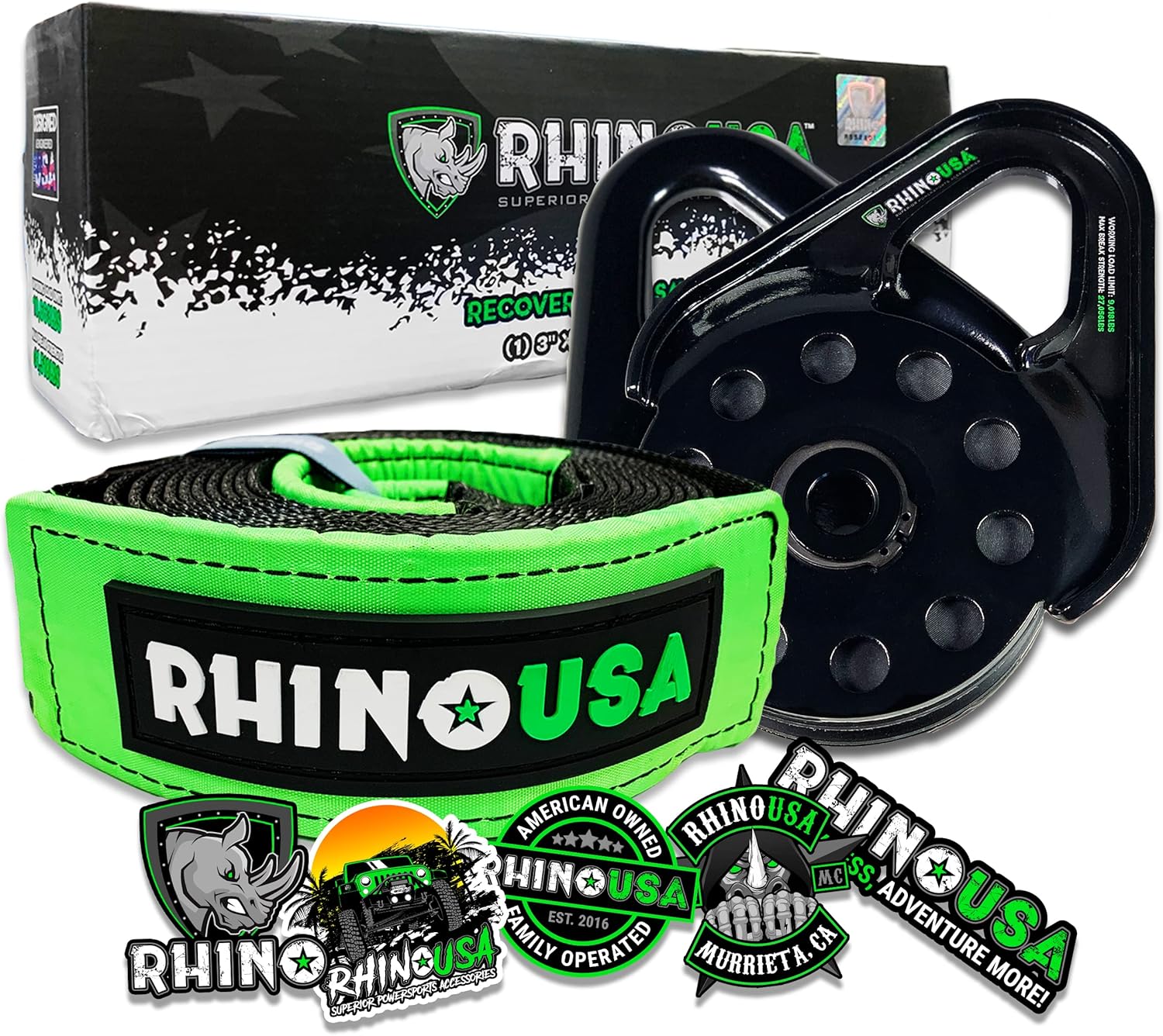 Rhino USA Snatch Block for Winch Recovery - Heavy Duty 13.5 Ton Break Strength - Compact Offroad Accessory for Jeep, Truck, UTV, ATV - Use with Tree Saver Tow Strap (Snatch Block) Pack of 2