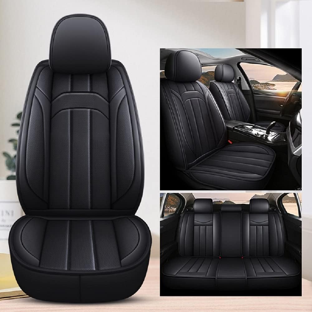 ASEAUTO 01 Breathable Leather Car Seat Covers, Faux Leatherette Automotive Vehicle Cushion Cover for Cars SUV Pick-up Truck Universal Fit Set for Auto Interior Accessories (Black&Red)