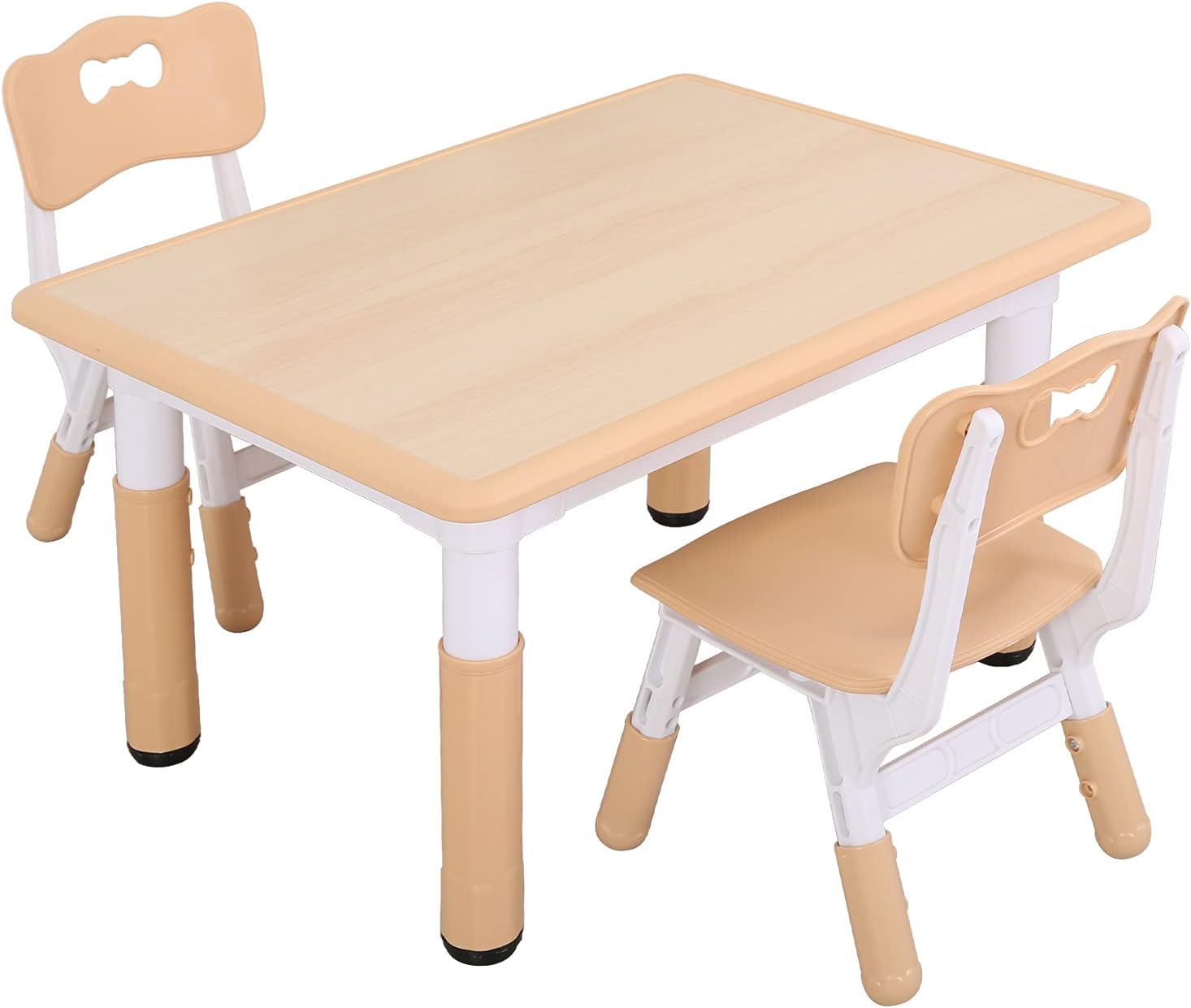 UNICOO - Kids Study Table and Chairs Set, Height Adjustable Plastic Children Art Desk with 2 Seats, Kids Multi Activity Table Set (Maple TOP with Natural Border) BY-60-MN