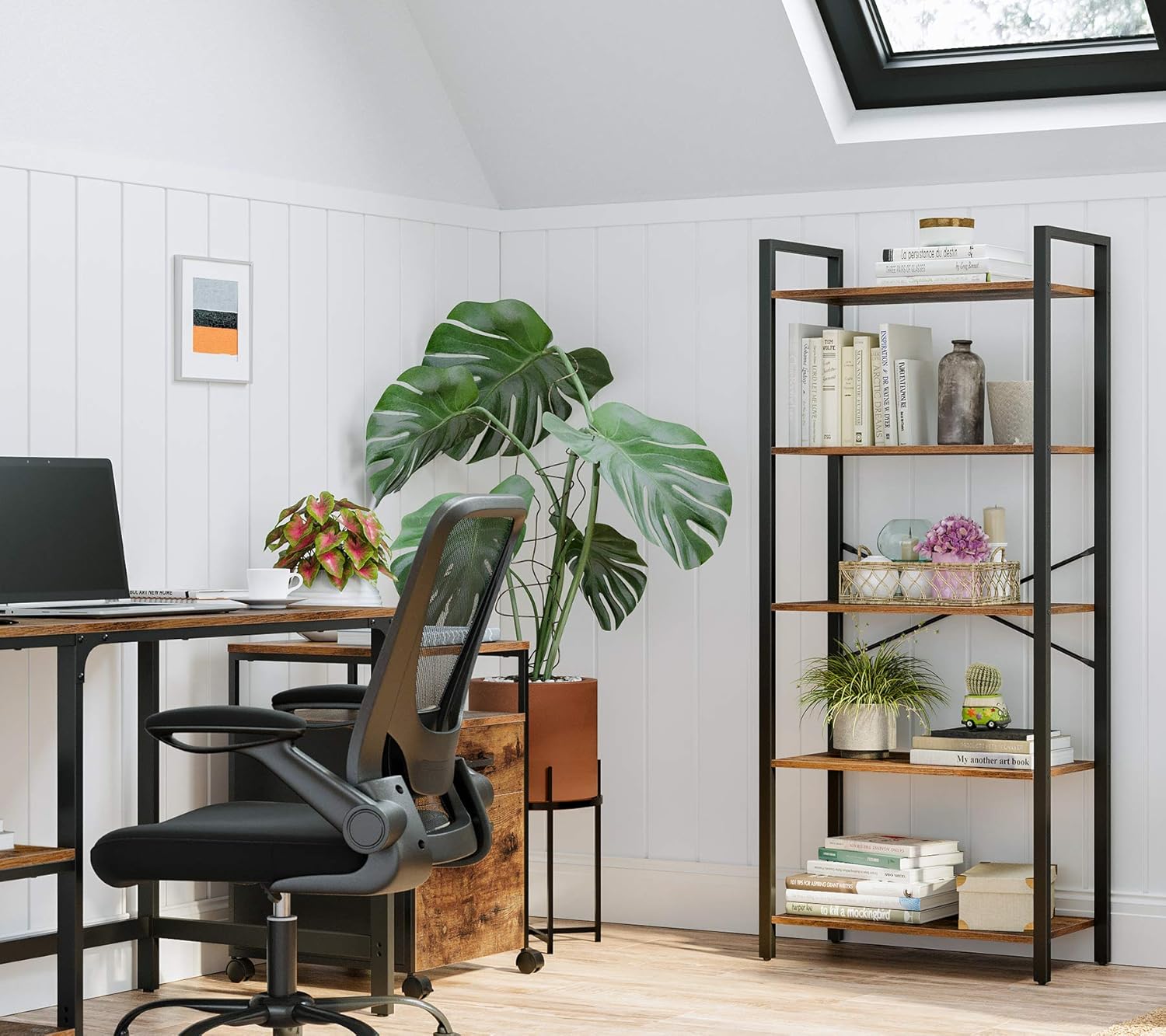 VASAGLE 5-Tier Bookshelf, Home Office Bookcase, Storage Rack with Steel Frame, for Living Room, Office, Study, Hallway, Industrial Style, Rustic Brown and Black ULLS061B01