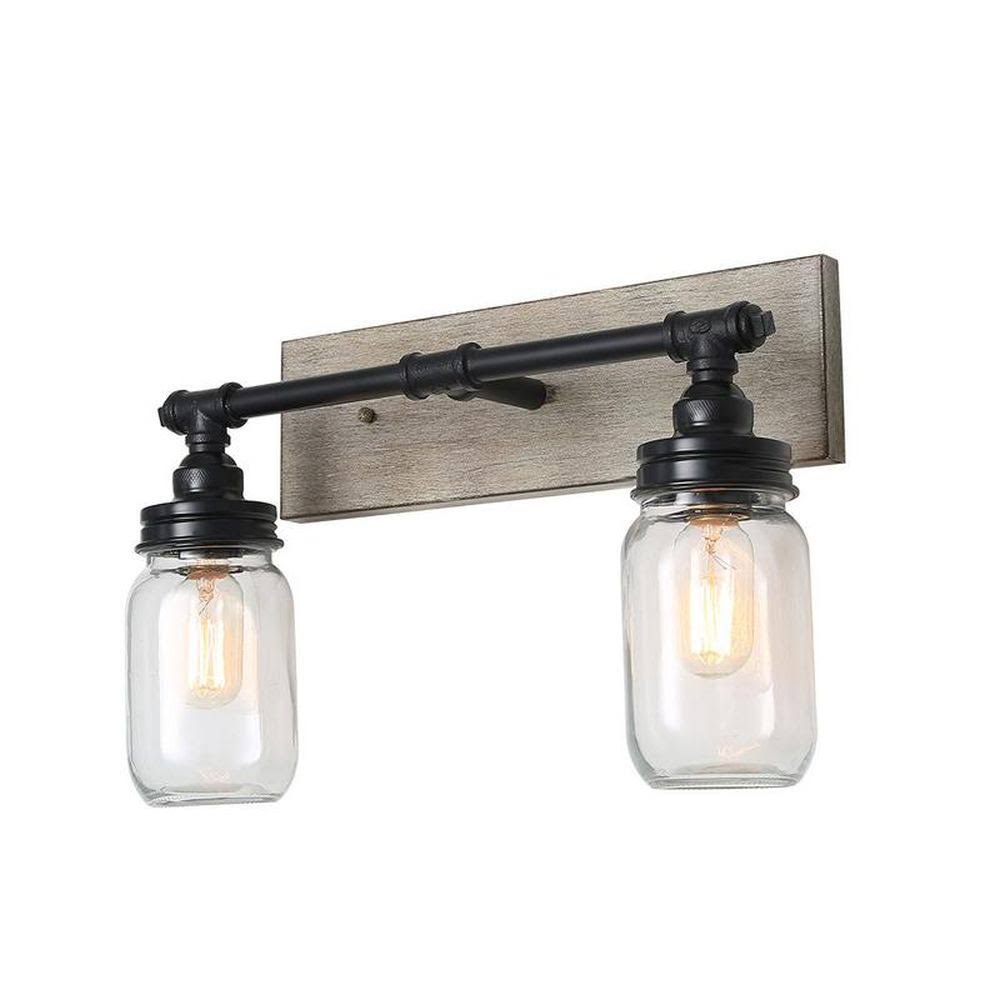 LNC Aries 2-Light Black Farmhouse Vanity Light | A03478