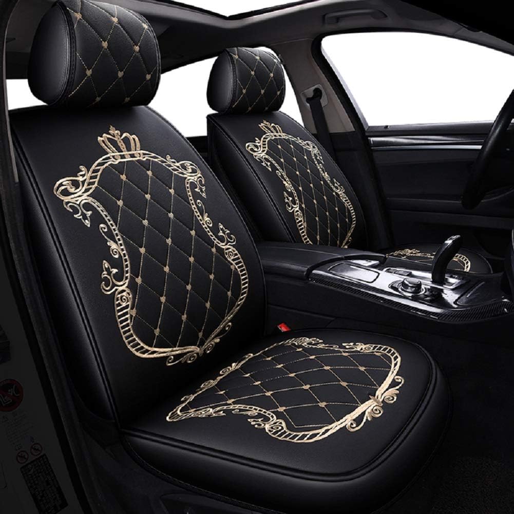 Skysep Crown Car Seat Covers, Fully Surrounded Unisex Seat,Winter Leather Seats Car,PU Leather and 3D Breathable Fabric (Black-White)
