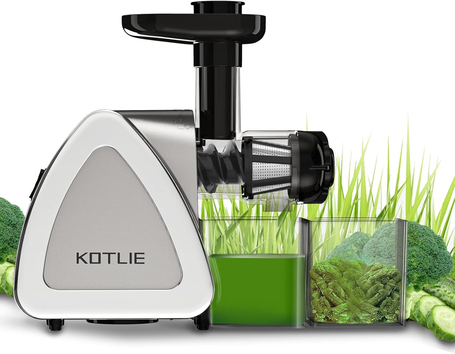 Juicer Machine,KOTLIE Cold Press Juicer,Quiet Masticating Juicer Easy to Clean,High Juice Yield Slow Juicer,Slow Masticating Juicer with Two Special Container,Brush,Silver