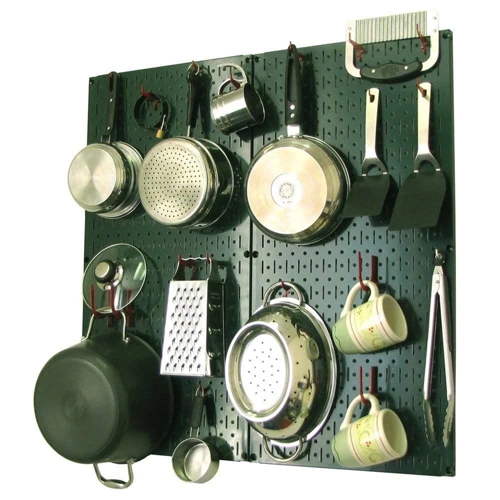 Wall Control Kitchen Pegboard Organizer Pots and Pans Pegboard Pack Storage and Organization Kit with Green Pegboard and Red Acc