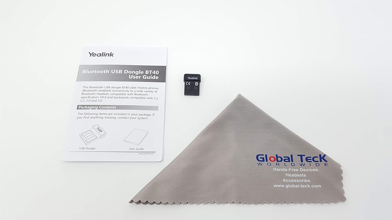 GTW Bundle Yealink BT41 USB Bluetooth Dongle -Yealink IP Phones T27G, T29G, T46G, T48G, T41S, T42S, T46S, T48S, T53, Global Teck Microfiber Cloth Included Pack of 2
