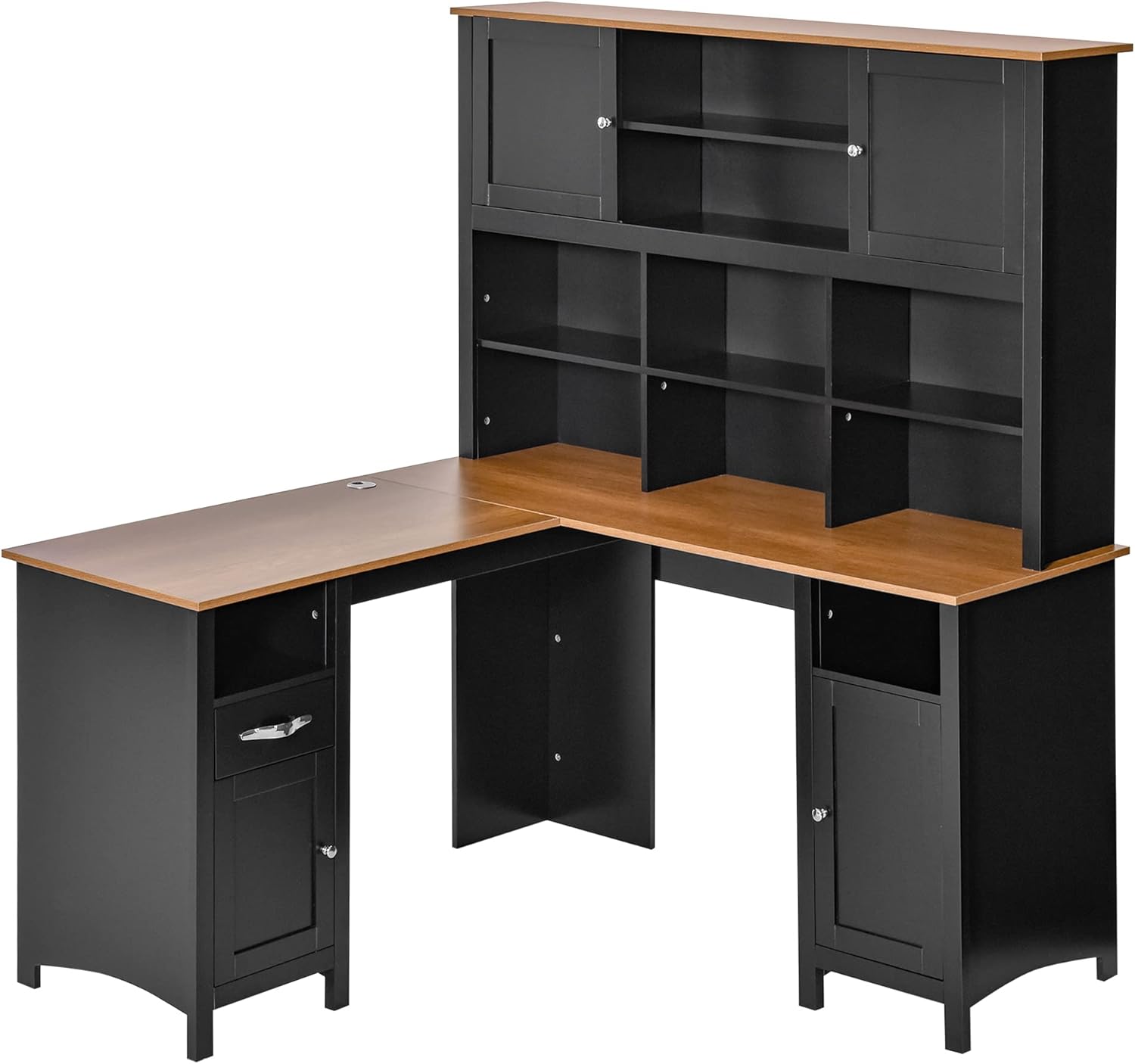 HOMCOM L-Shaped Computer Desk with Storage Shelves, Drawers and Cabinets, Black