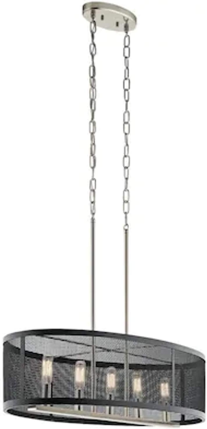 Kichler&nbsp;Edmund Satin Black and Brushed Nickel Industrial Frosted Glass Drum Large (Larger Than 22-in) Pendant Light