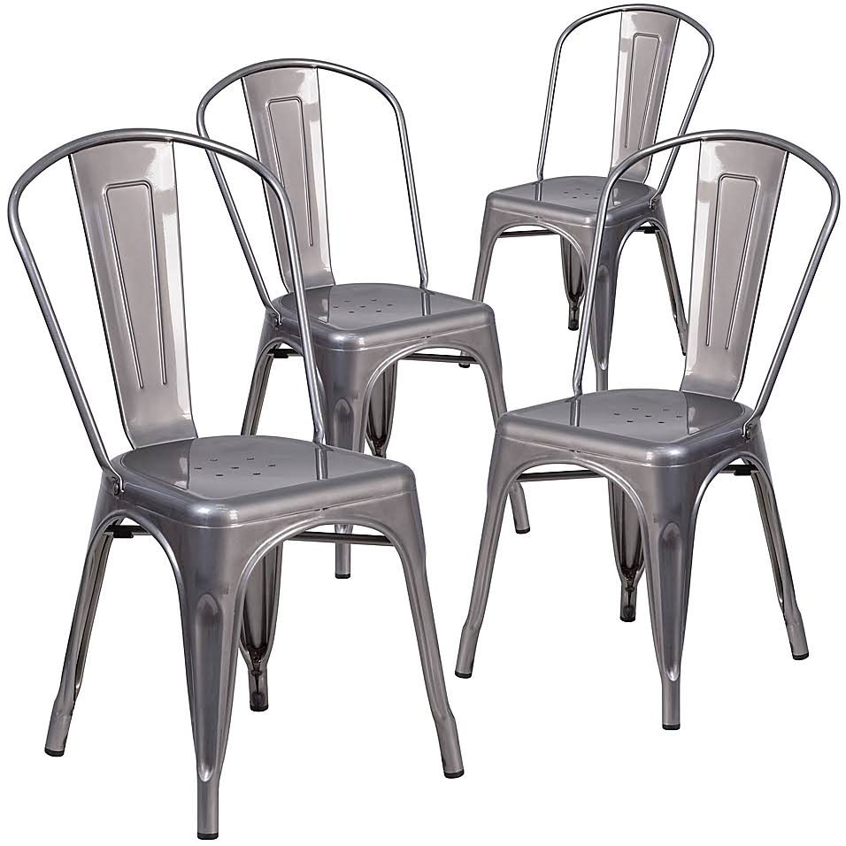Flash Furniture Clear Coated Stackable Metal Chairs (Set of 4)