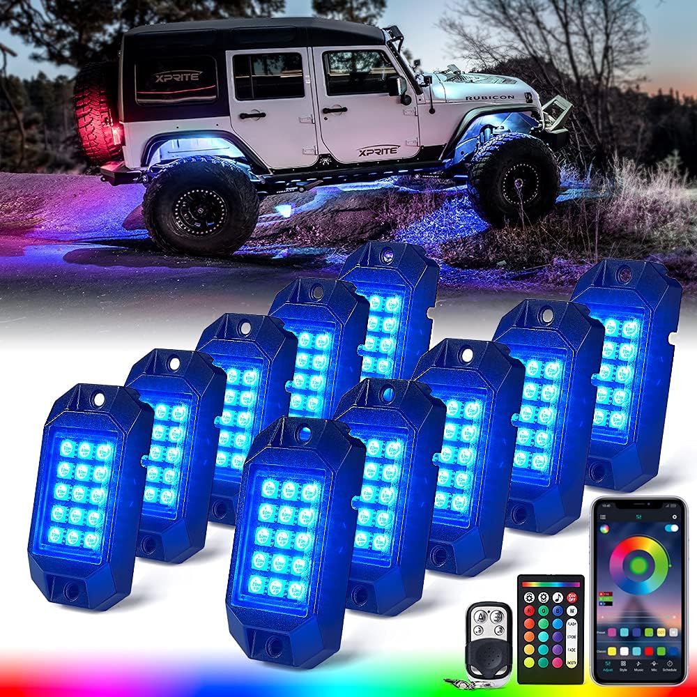 Xprite Bluetooth LED RGB Rock Light Kits, Flashing Music Modes Multicolor Neon Pod Lights Kit for Interior Underglow Cars Trucks Off-Road UTV ATV RZR SUV - 6PCs Pack of 2