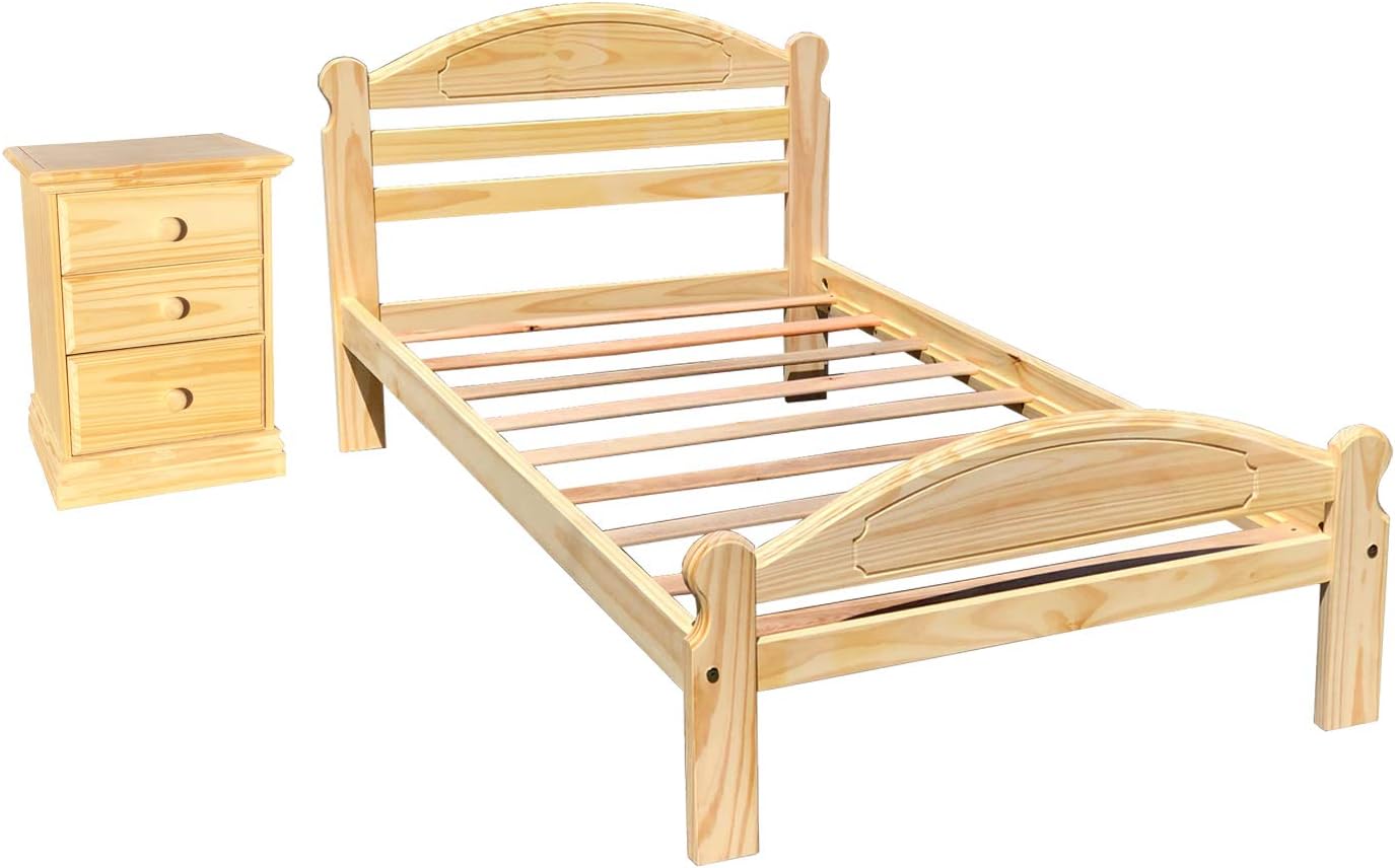 Wood To The World Arizona Twin Bed Solid Pine Platform Bed and 3 Drawer Nightstand Unfinished Bedroom Set Value Pack Suitable for Kids Room