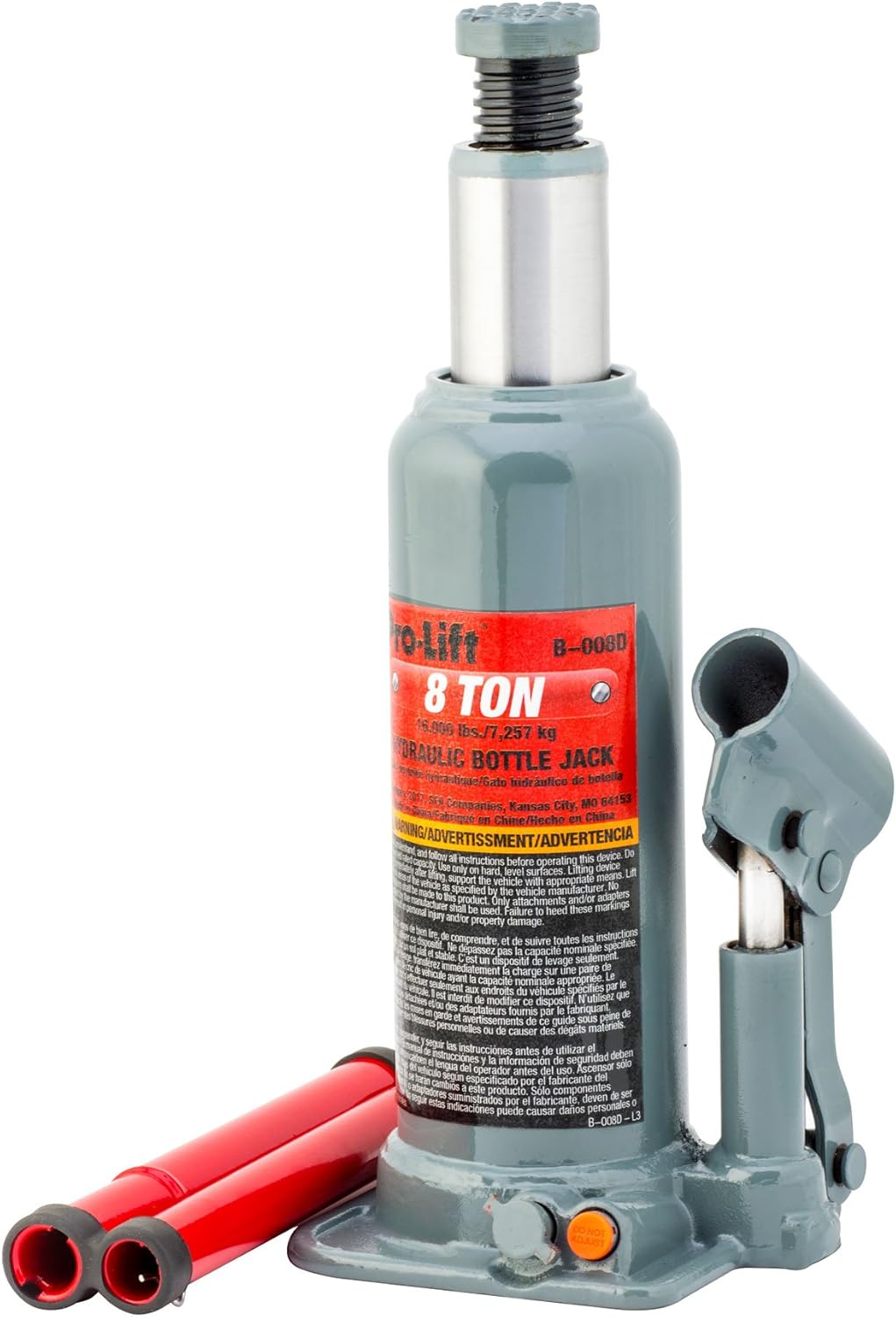Pro-Lift B-008D Grey Hydraulic Bottle Jack - 8 Ton Capacity