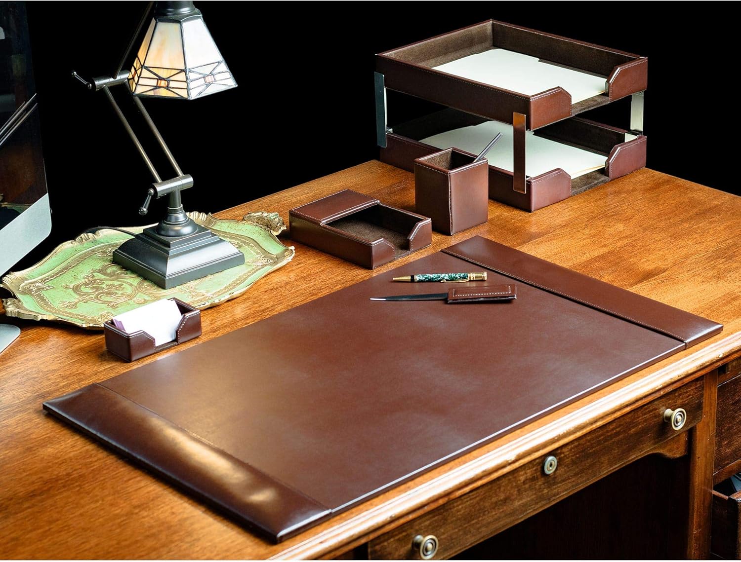 Dacasso Bonded Leather Desk Set, 8pcs, Brown