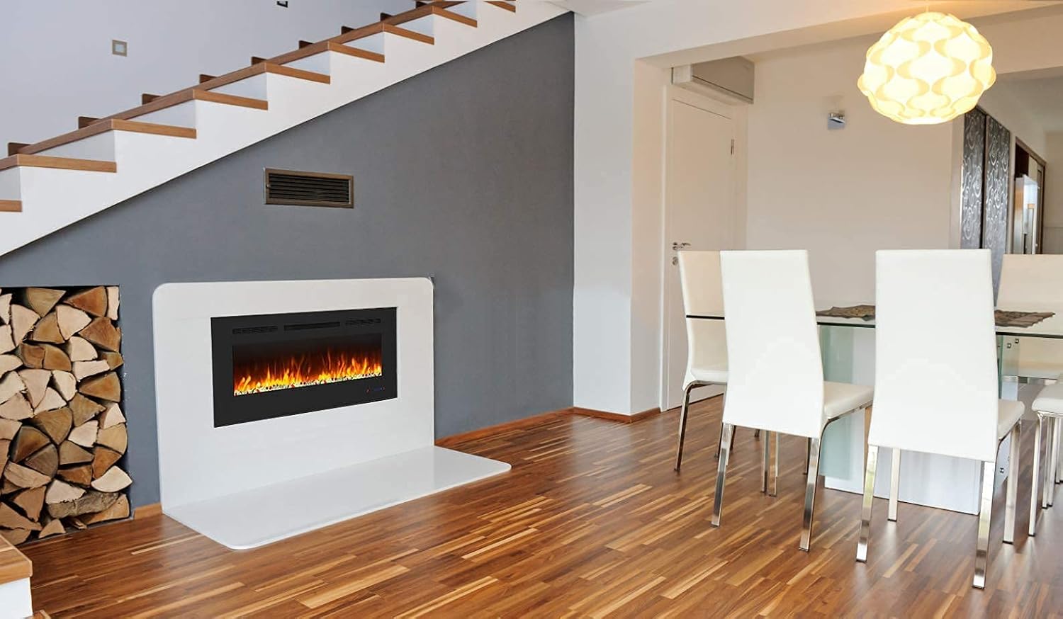 EASE-WAY 50 inch Electric Fireplace, Recessed and Wall Mounted Electric Fireplace Insert, Control by Touch Panel & Remote, 13 Flame Settings