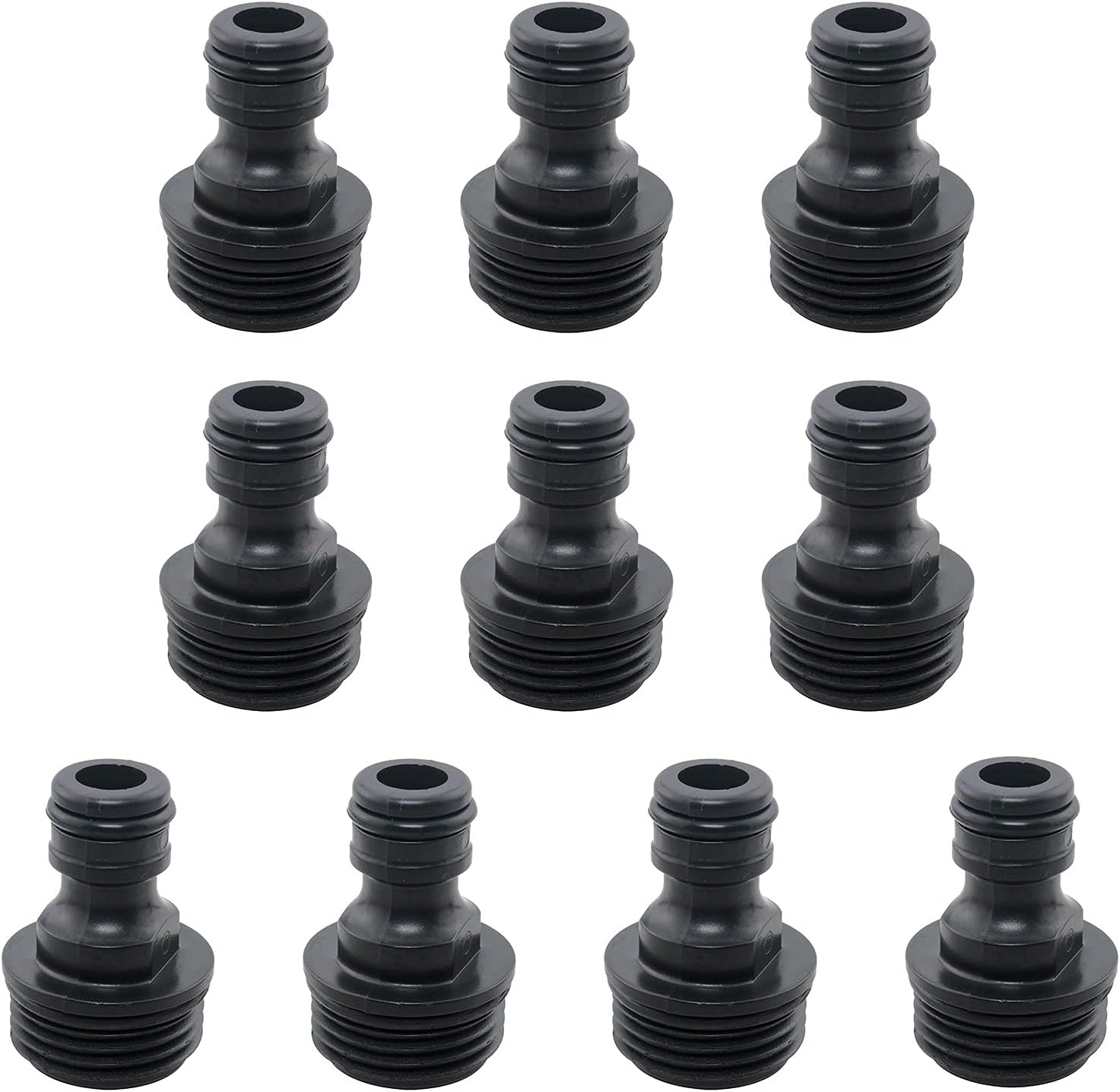 Ruiwaer 10pcs Garden Hose Quick Connect Male Threads 3/4 Inch Quick Release Hose Connector for Garden Tubing Drip Irrigation Watering System, Black