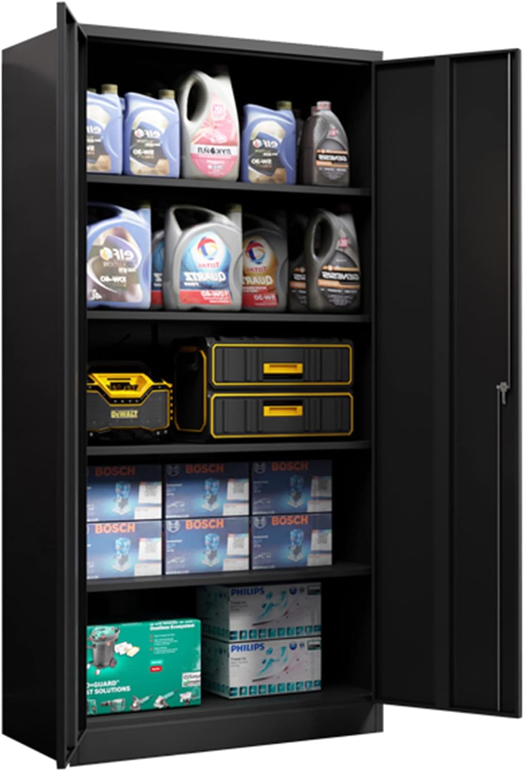 AOBABO Metal Garage Storage Cabinet,Metal Storage Cabinet with 4 Adjustable Shelves and Lockable Doors,72”H×36”W×18”D,Utility Tool Storage Cabinet,Assembly Required,Black