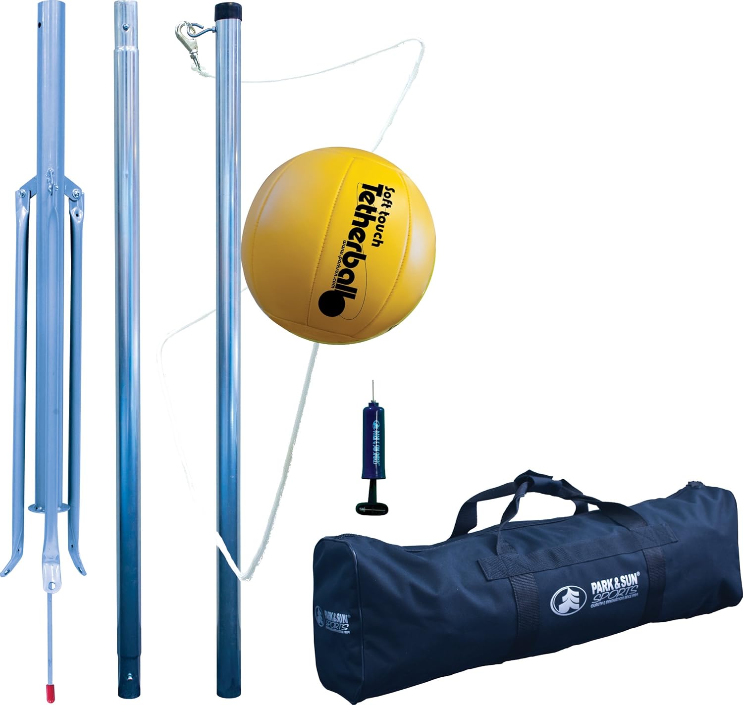 Park & Sun Sports Portable Outdoor Tetherball Set with Carrying Bag and Accessories (3-Piece Tri-Pod Base/Pole)