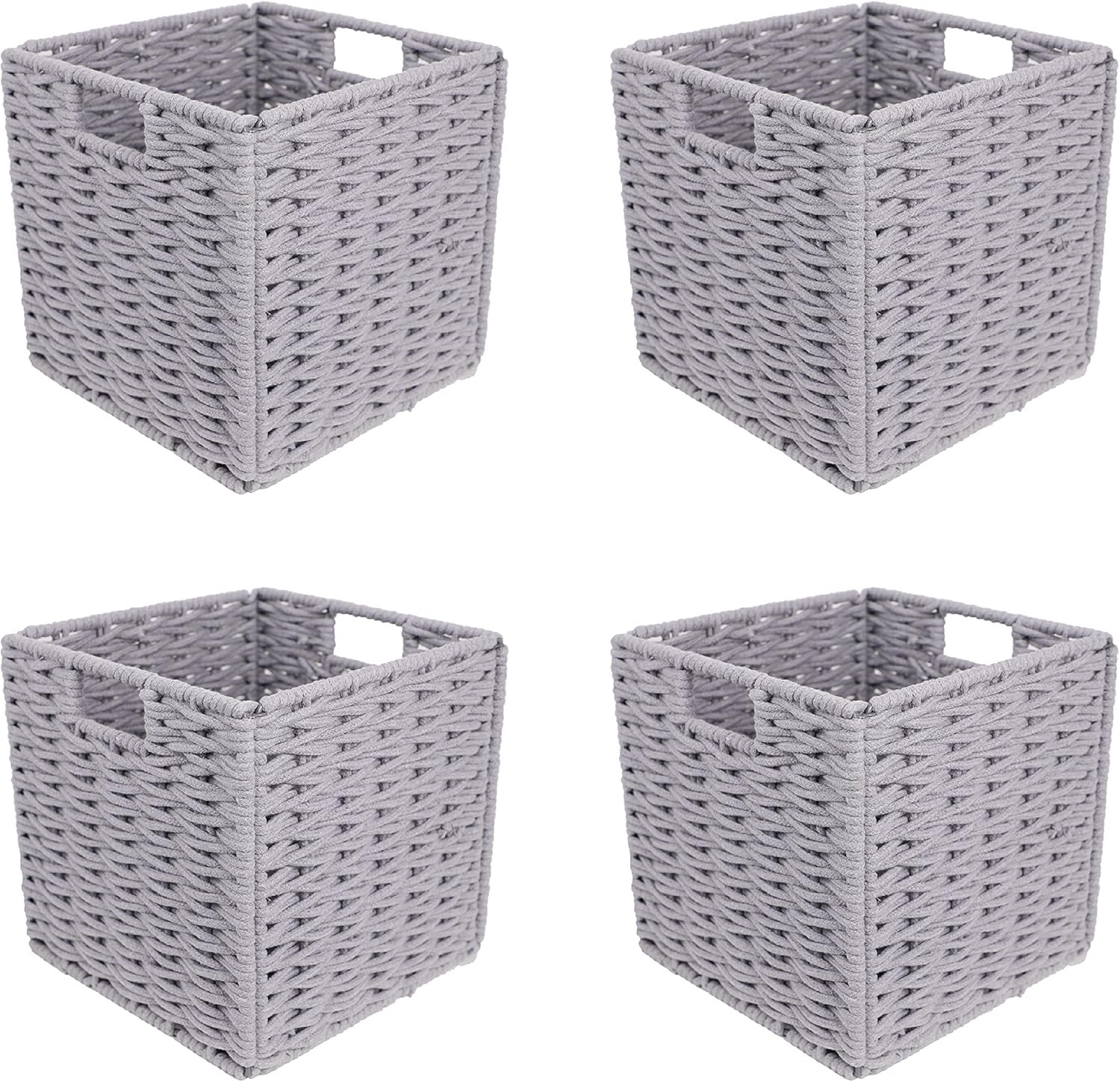 GREEHOMEDE Foldable Woven Storage Basket, Cotton Rope Storage Cube Boxes with Iron Wire Frame, Set of 4, Gray Pack of 2