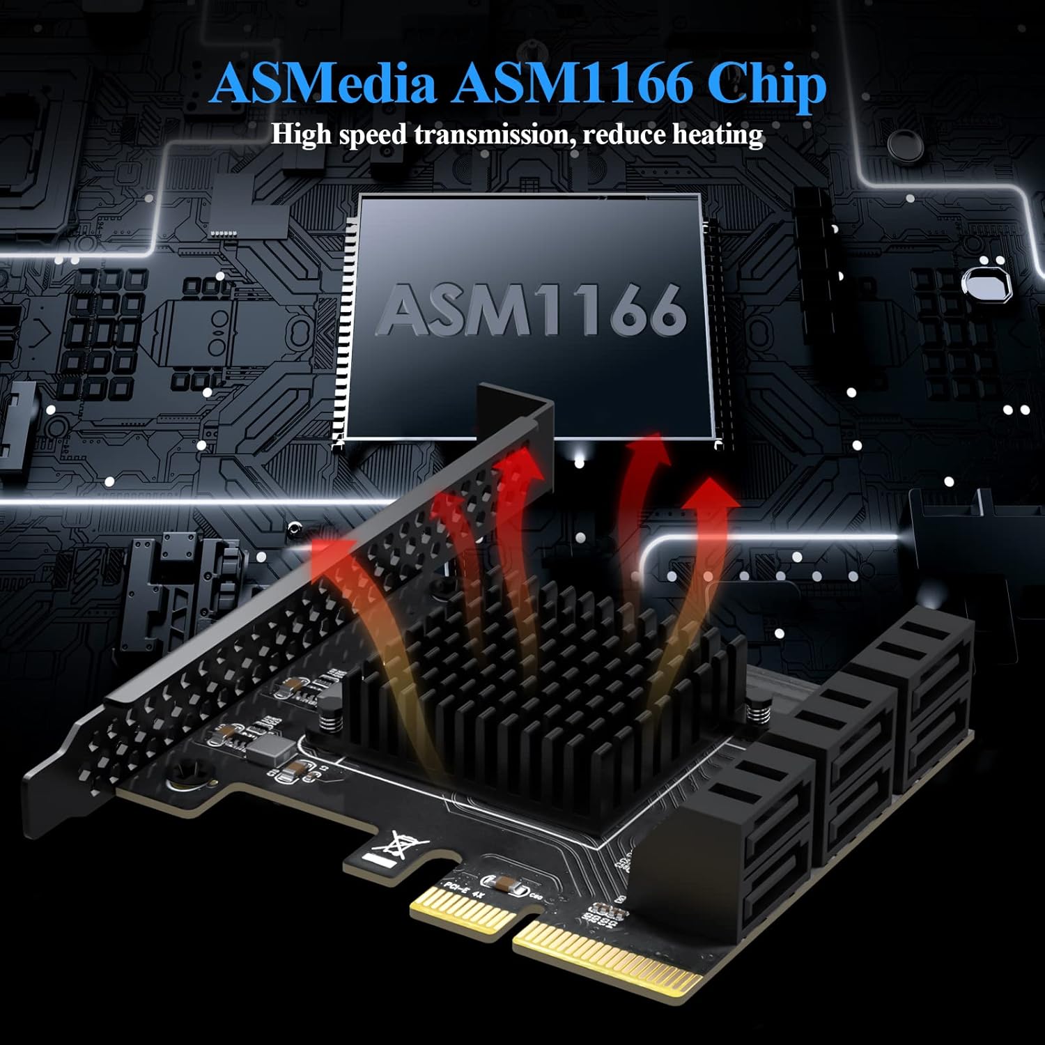 BEYIMEI PCIe 4X SATA Card, 6 Ports with 6 SATA Cables, SATA Controller Expansion Card with Low Profile Bracket, Non-Raid, Support 6 SATA 3.0 Devices ( ASM1166 ) Pack of 2