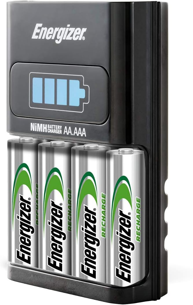 Rechargeable Battery Charger by Energizer, for C D AA AAA 9V Ni-MH Rechargeable Batteries with LED Indicator and Overcharge Prevention Function Pack of 2