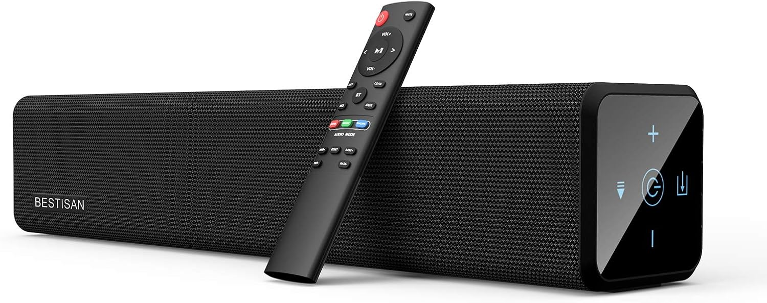Sound bar, Bestisan Soundbar for TV with Three Equalizer Mode, Bluetooth 5.0 and Optical/Aux/USB Connection, Sub-Out Port, Remote Control,(20 Inch, 3 Inch Drivers, Bass Adjustable,2021 New Model) Pack of 2