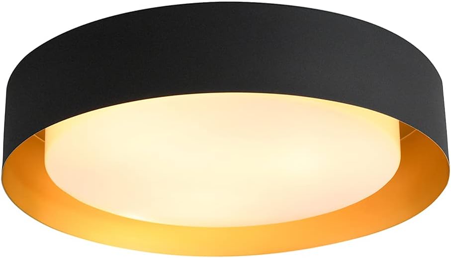 Yasince Modern Drum-Shape Flush Mount Ceiling Light,Metal Round Ceiling Lamp,Black and Gold Ceiling Light Fixture for Bedroom Dinning Room Kitchen Foyer Entryway Laundry ,11.8