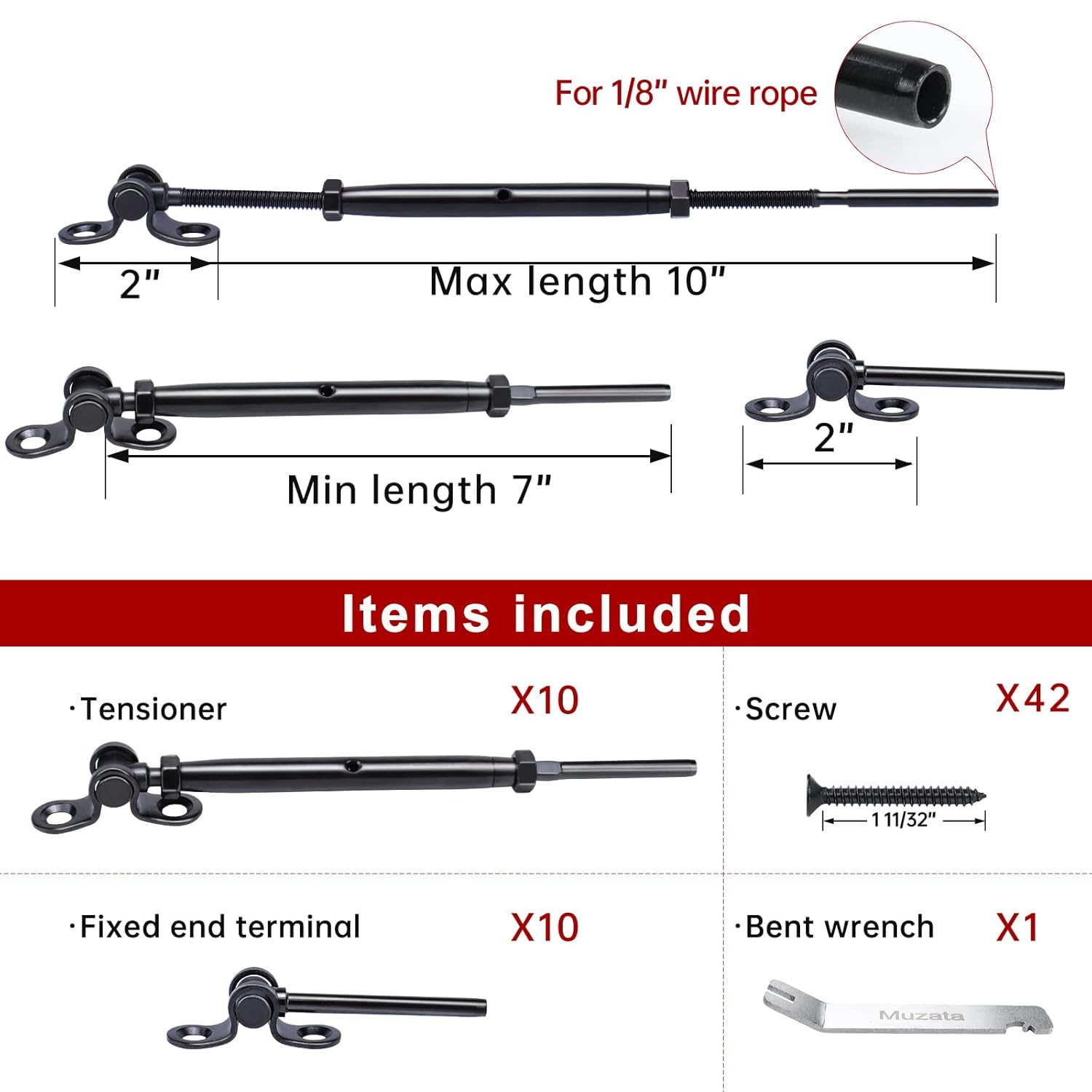 Muzata 10Set Black Cable Railing Kit 1/8