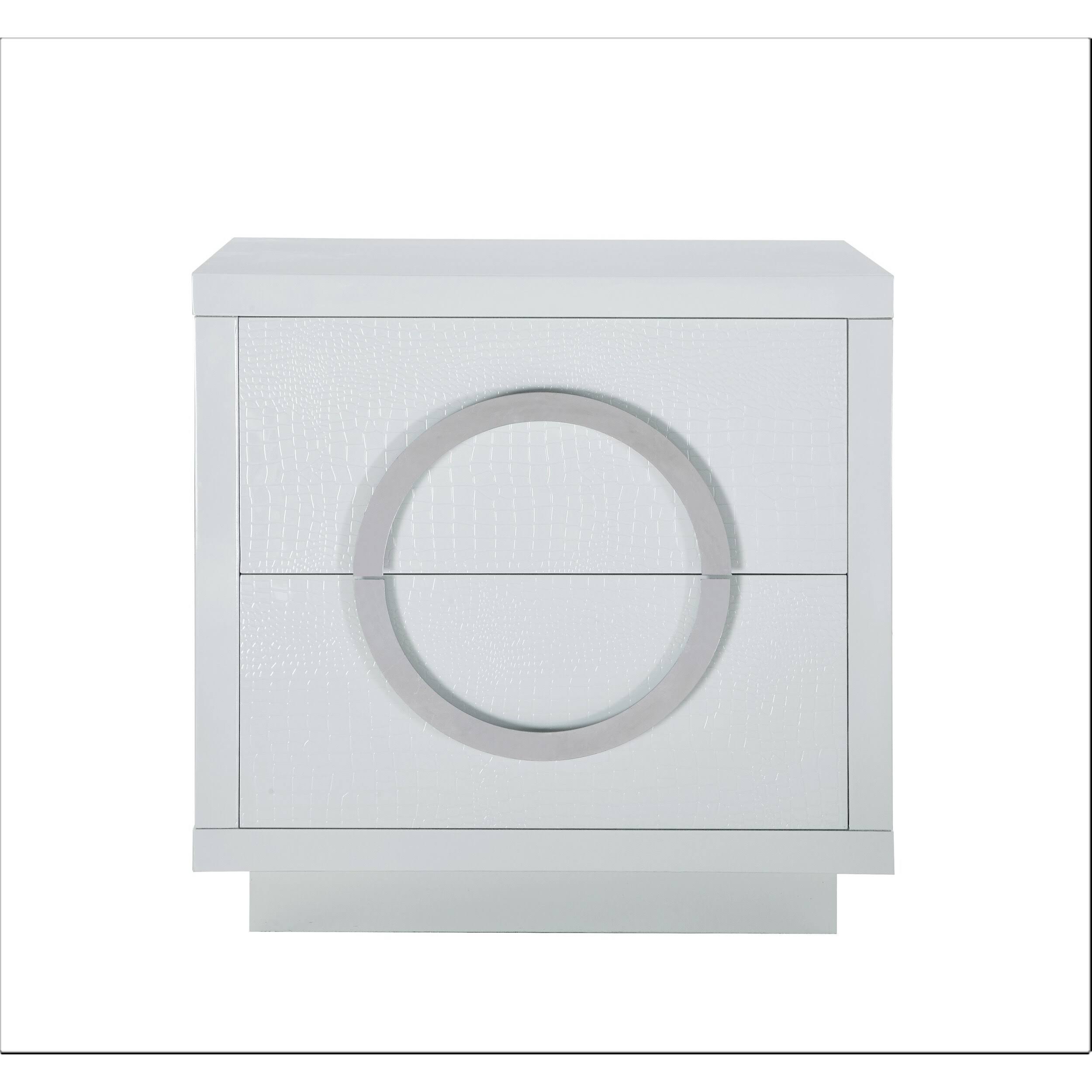 Chic Home Norcia Nightstand Side Table Crocodile Lacquer Finish with 2 Self Closing Drawers, Modern Contemporary Beige