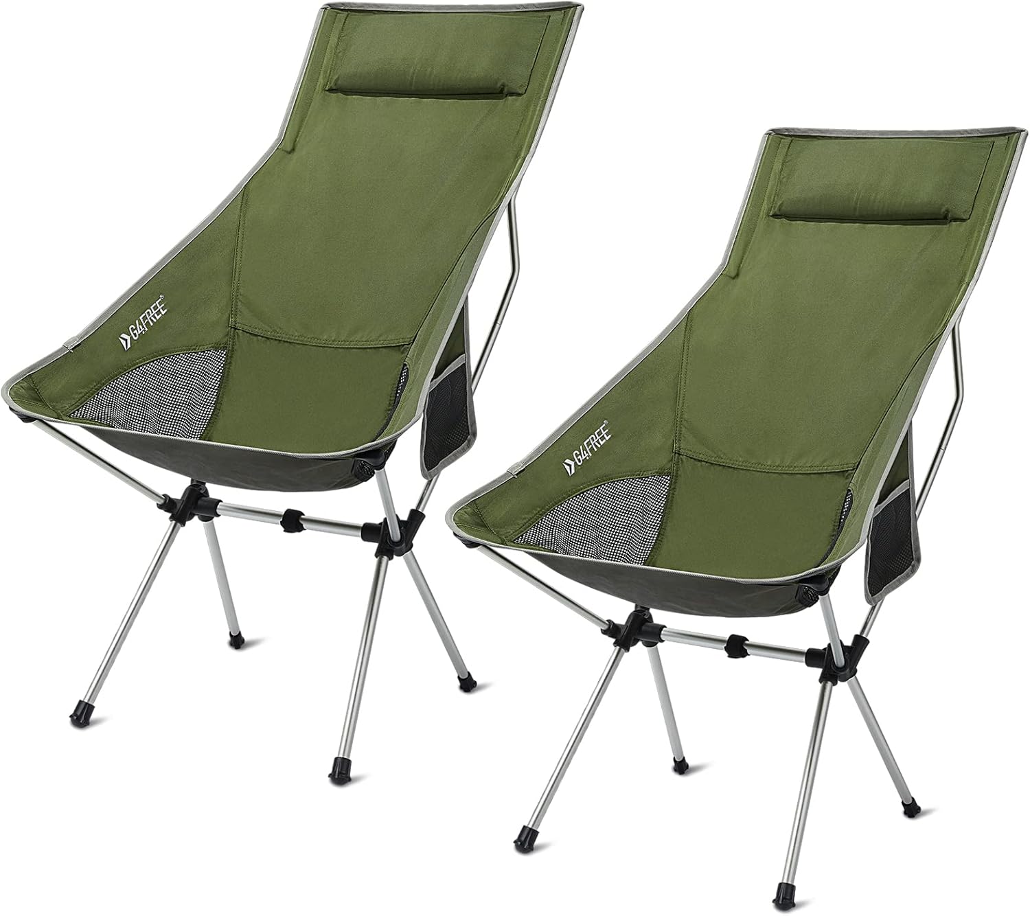 G4Free Upgraded Outdoor 2 Pack Camping Chair Portable Lightweight Folding Camp Chairs with Headrest and Pocket High Back High Legs for Outdoor Backpacking Hiking Travel Picnic Festival