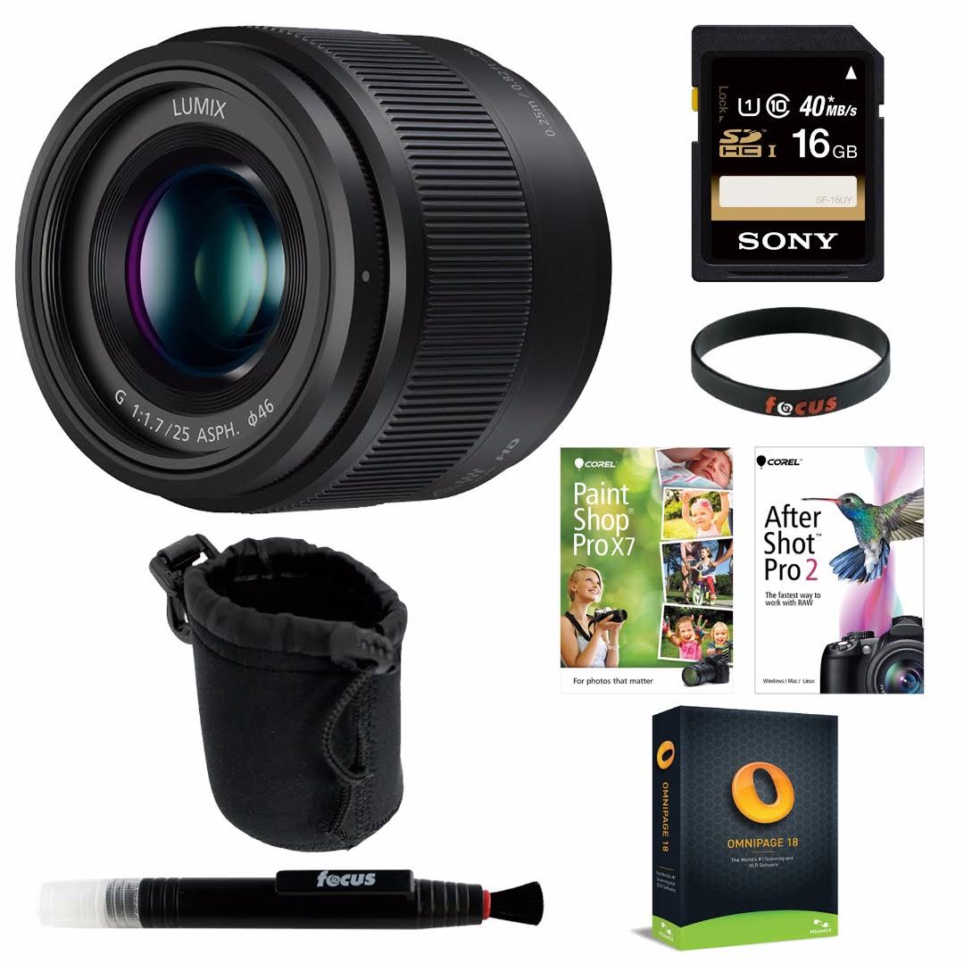 Panasonic Lumix G 25mm / F1.7 ASPH. Lens with 16GB SD Accessory Bundle