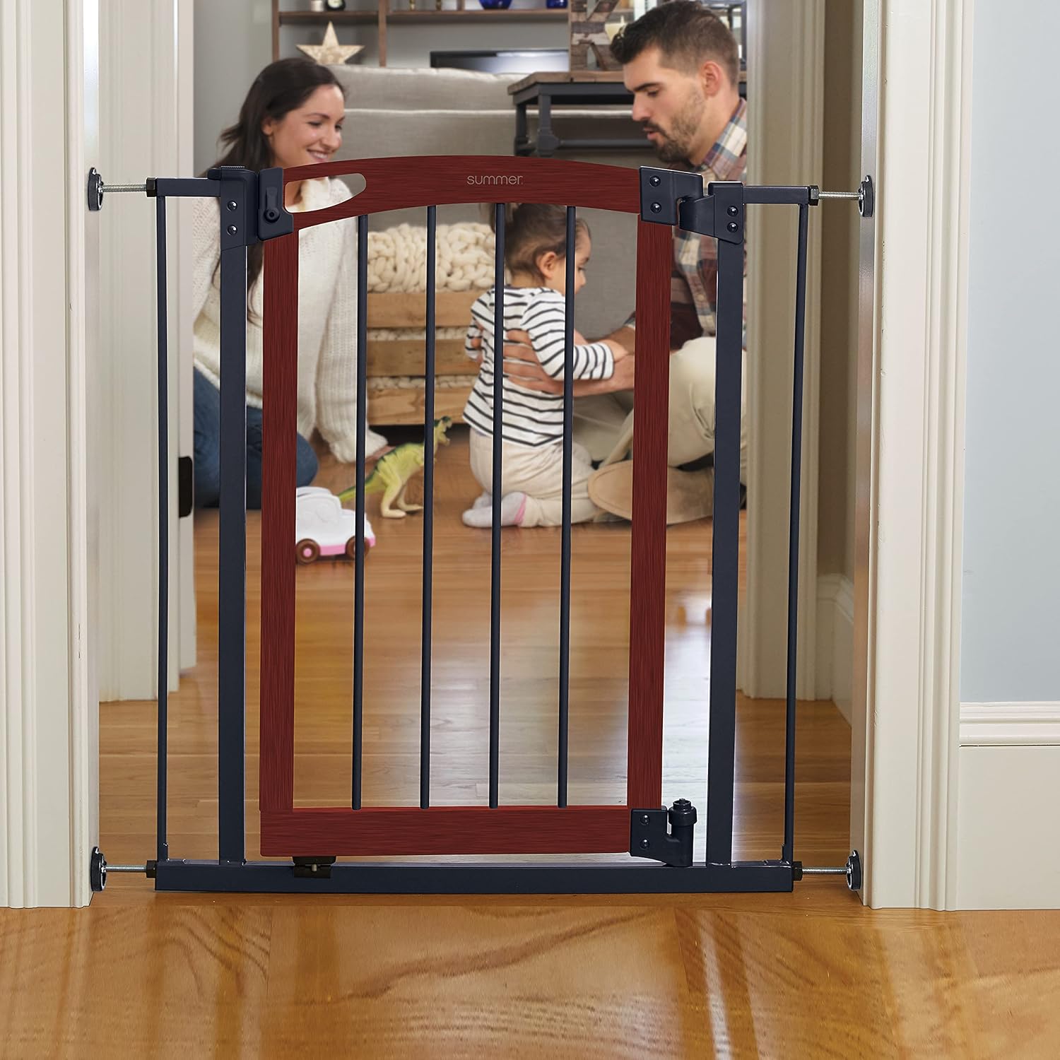 Summer Essex Craft Safety Baby Gate, Solid Wood Cherry Stain Arched Doorway and Charcoal Gray Metal Frame – 30” Tall, Fits Openings up to 28” to 42” Wide, Baby and Pet Gate for Doorways and Stairways Pack of 2