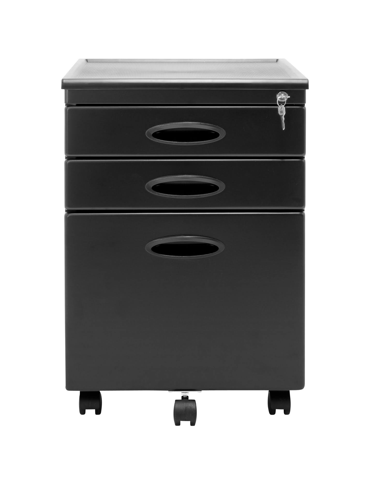 Offex Mobile File Cabinet Plus, 3 Lockable Drawers - Black