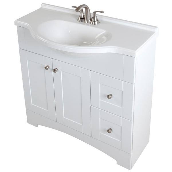 Glacier Bay Del Mar 37 in. W x 19 in. D Bath Vanity in White with Vanity Top in White and Moen Faucet