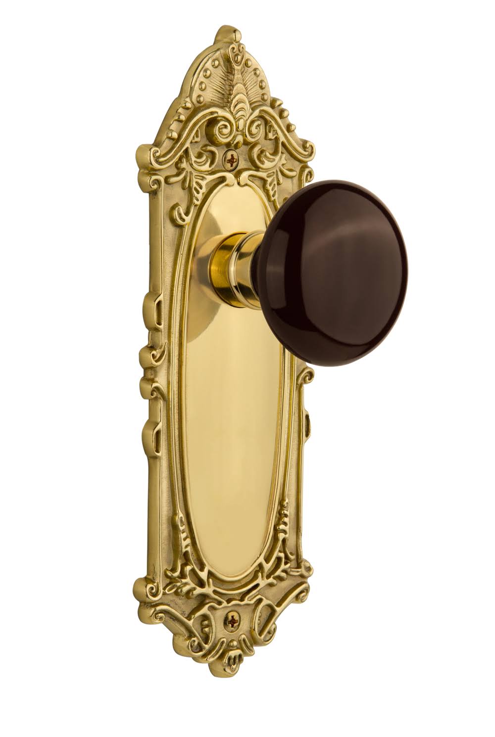 Nostalgic Warehouse 702938 Victorian Plate Single Dummy Brown Porcelain Door Knob, Unlacquered Brass