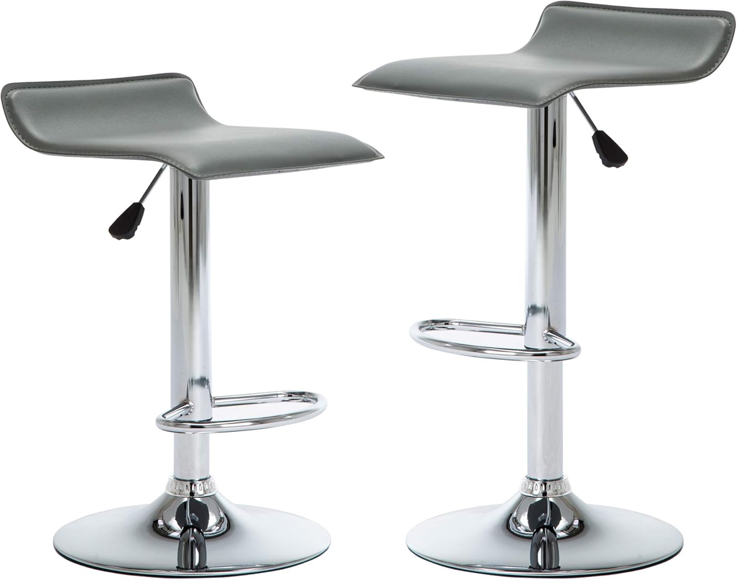 NOBPEINT Contemporary Chrome Air Lift Adjustable Swivel Bar Stool, Set of 2, Black