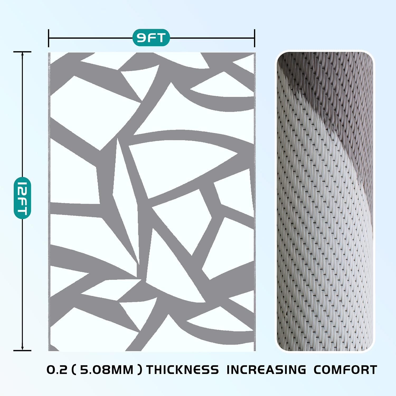 HHWLL Outdoor Rugs Patio Decor Rug Camping Rug Outdoor RV Mats 9ftx12ft Plastic Polypropylene Area Rug Reversible and Waterproof for Patio,Terrace,Picnic,RV,Camping,Beach,Pool Side