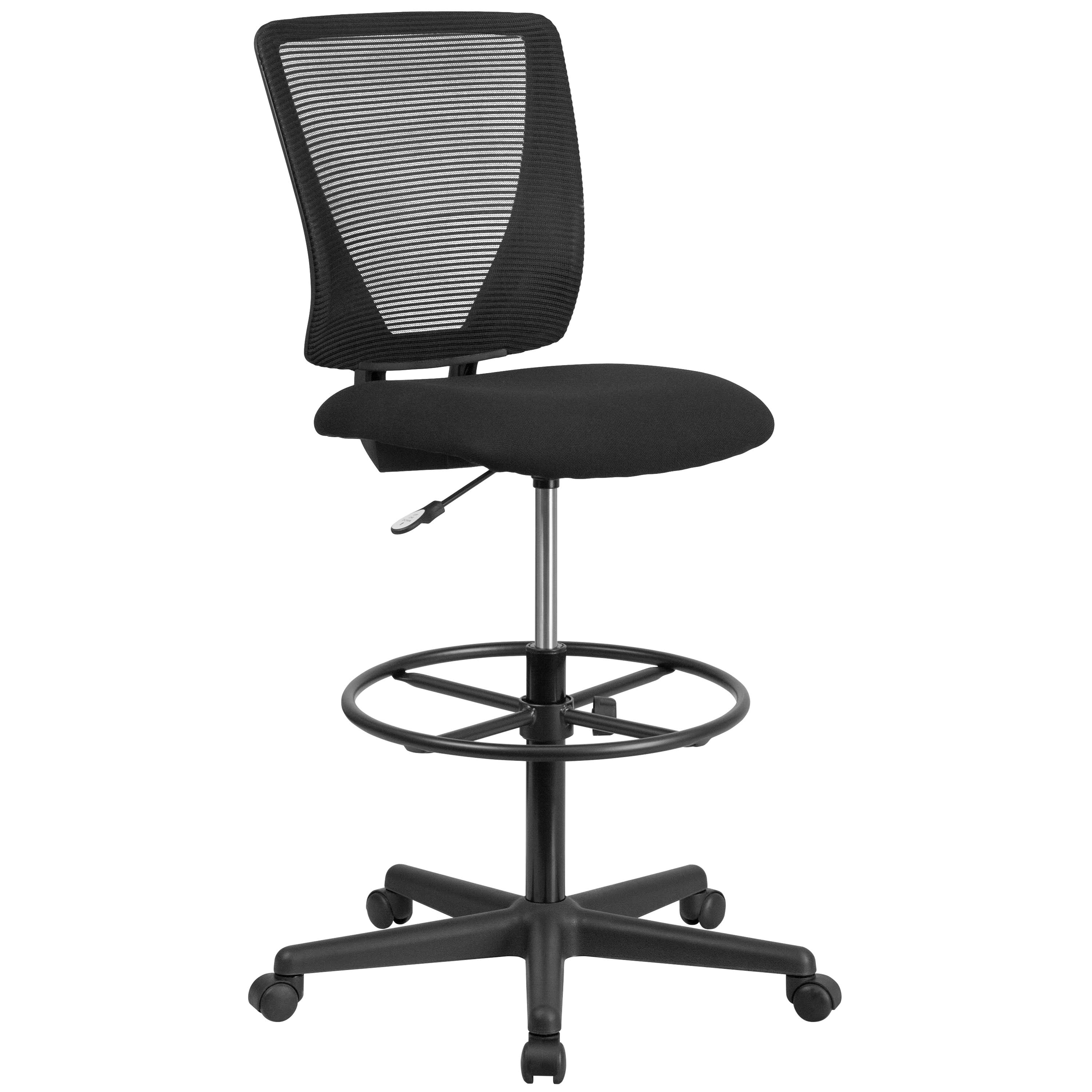 Flash Furniture Ergonomic Mid-Back Mesh Drafting Chair with Black Fabric Seat u0026 Adjustable Foot Ring