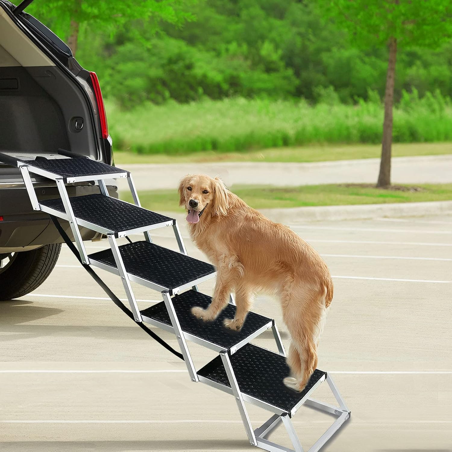 Dog Car Stairs for Large Dogs SUV, Foldable Dog Car Steps Nonslip Surface, Portable Dog Ramps for Large Dogs SUV, Lightweight Sturdy Pet Ladder Large Dogs Up to 200lbs for High Beds, Trucks, Vehicle
