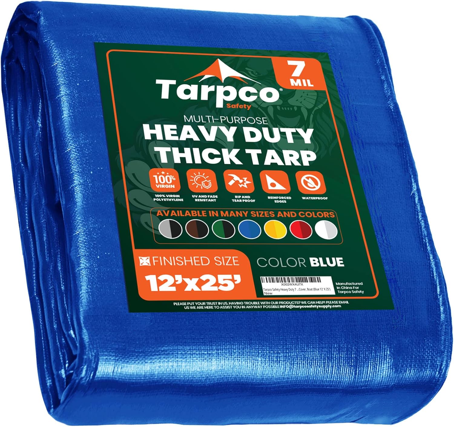 Tarpco Safety Heavy Duty 7 Mil Tarp Cover, Waterproof, UV Resistant, Rip and Tear Proof, Poly Tarpaulin with Reinforced Edges for Roof, Camping, Patio, Pool Cover, Boat (Brown/Black 8&prime; X 10&prime;)