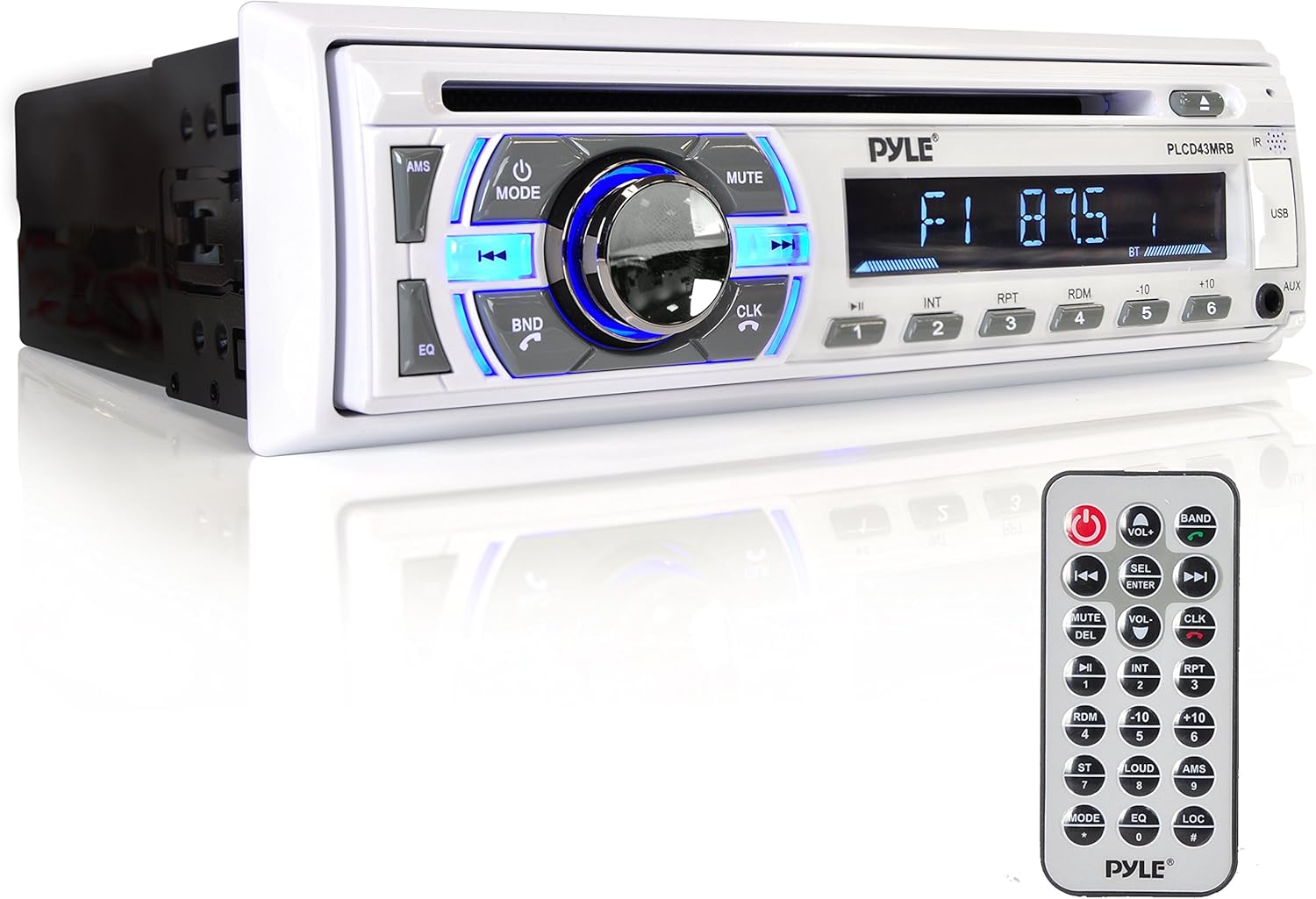 Pyle Marine Bluetooth Stereo Radio - 12v Single DIN Style Boat In dash Radio Receiver System with Built-in Mic, Digital LCD, RCA, MP3, USB, SD, AM FM Radio - Remote Control - PLMRB29W (White) Pack of 2