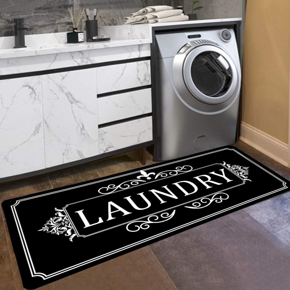Black Laundry Room Runner Rug 20x59 Load of Fun Rug Floor Mat for Washroom Mudroom Rubber Runner Farmhouse Large Laundry Rug Mat Washer and Dryer Carpet Black Laundry Room Decor and Accessories