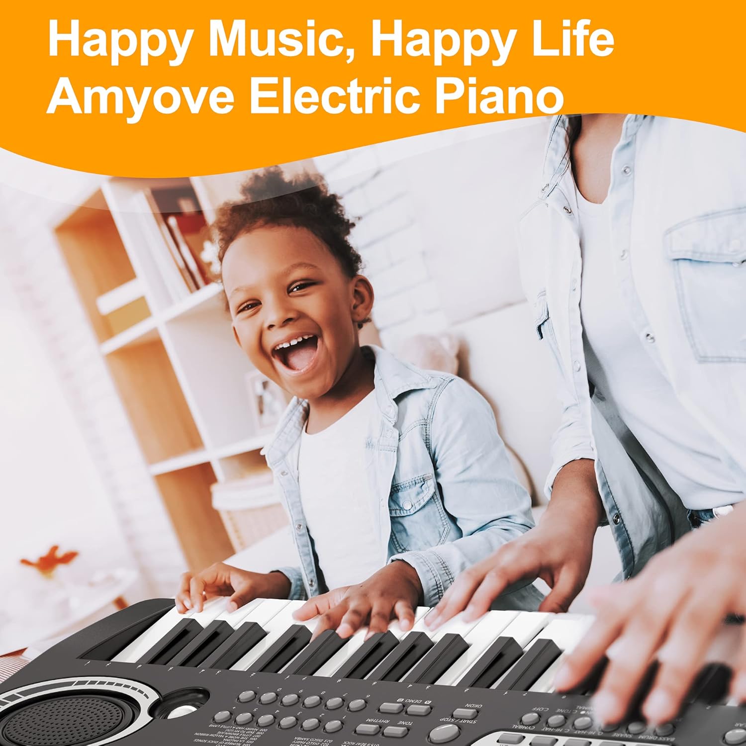 Amyove 61-Key Keyboard Piano, Portable Beginners Electric Piano Keyboard with Built-In Speaker, Microphone, Power Supply & Sheet Music Stand Pack of 2