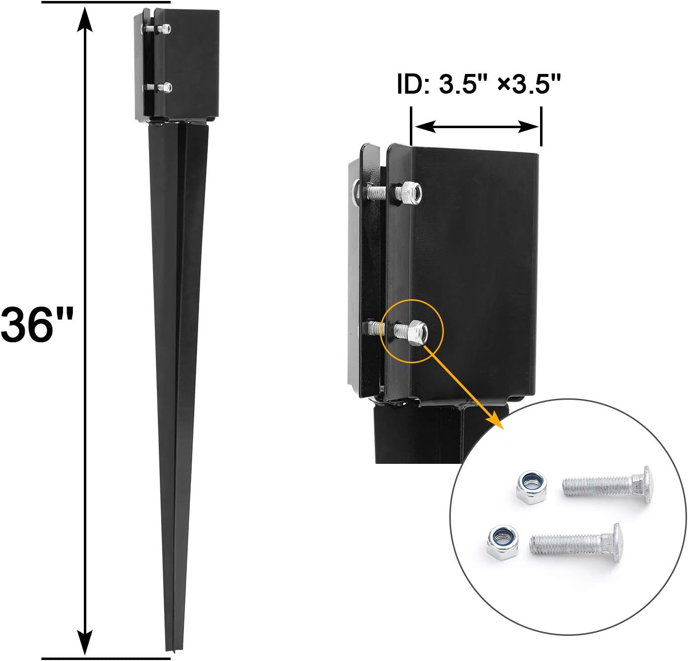 Doniks 4 Pack Fence Post Anchor Ground Spike 36&times;4 x 4 inch Heavy Duty Metal Powder Coated Post Base for Mailbox Fence Guidepost Garden Ground Post Nail with Tightening Screws Lock Nuts