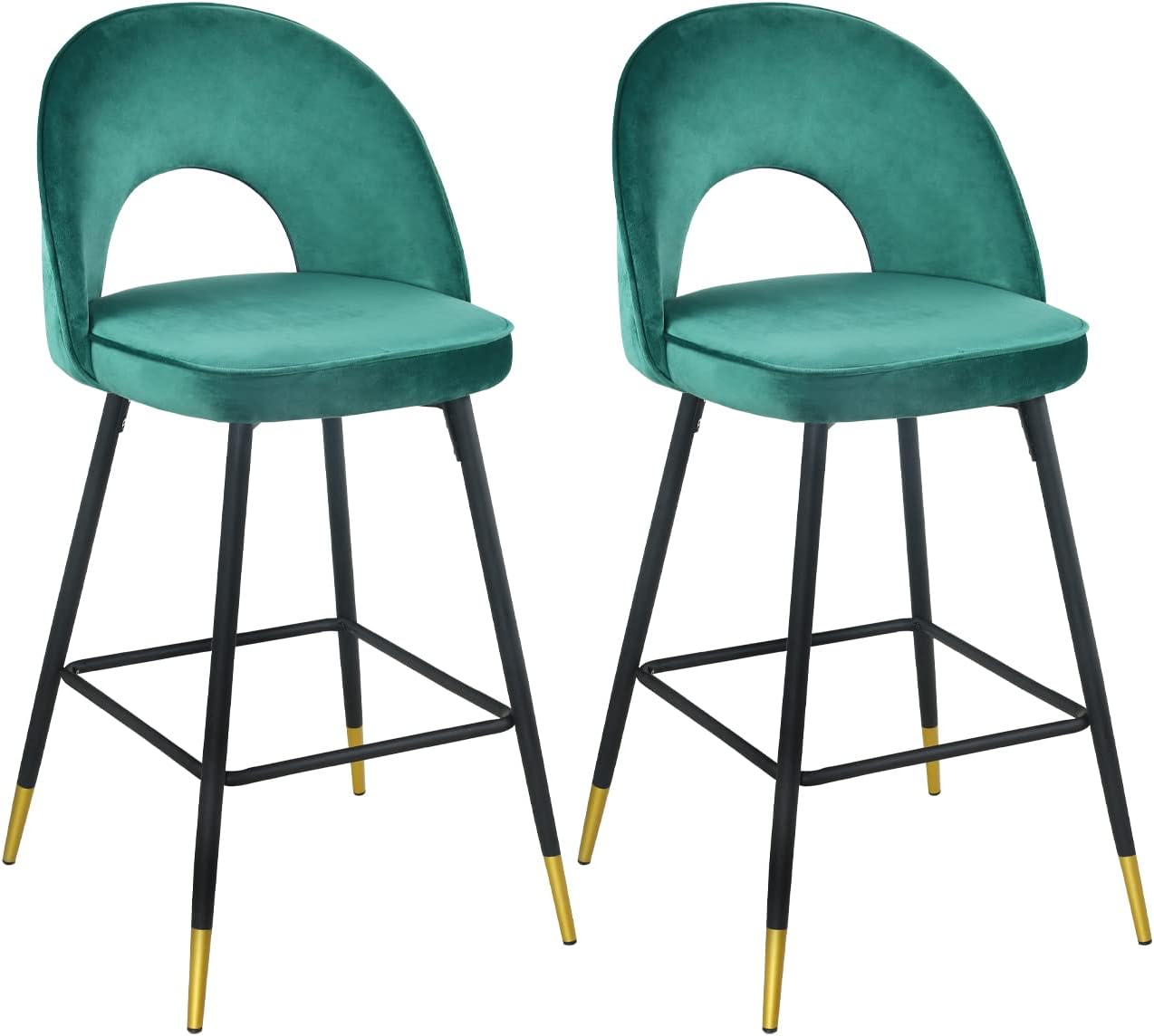 Modern Bar Stools Set of 2 with Open Back - 27&rdquo;Counter Height Bar Stools with Footrest - Comfortable Velvet Bar Stool Chairs for Kitchen Counter - Mid Century Island Stools,2 Stools,Royal Blue