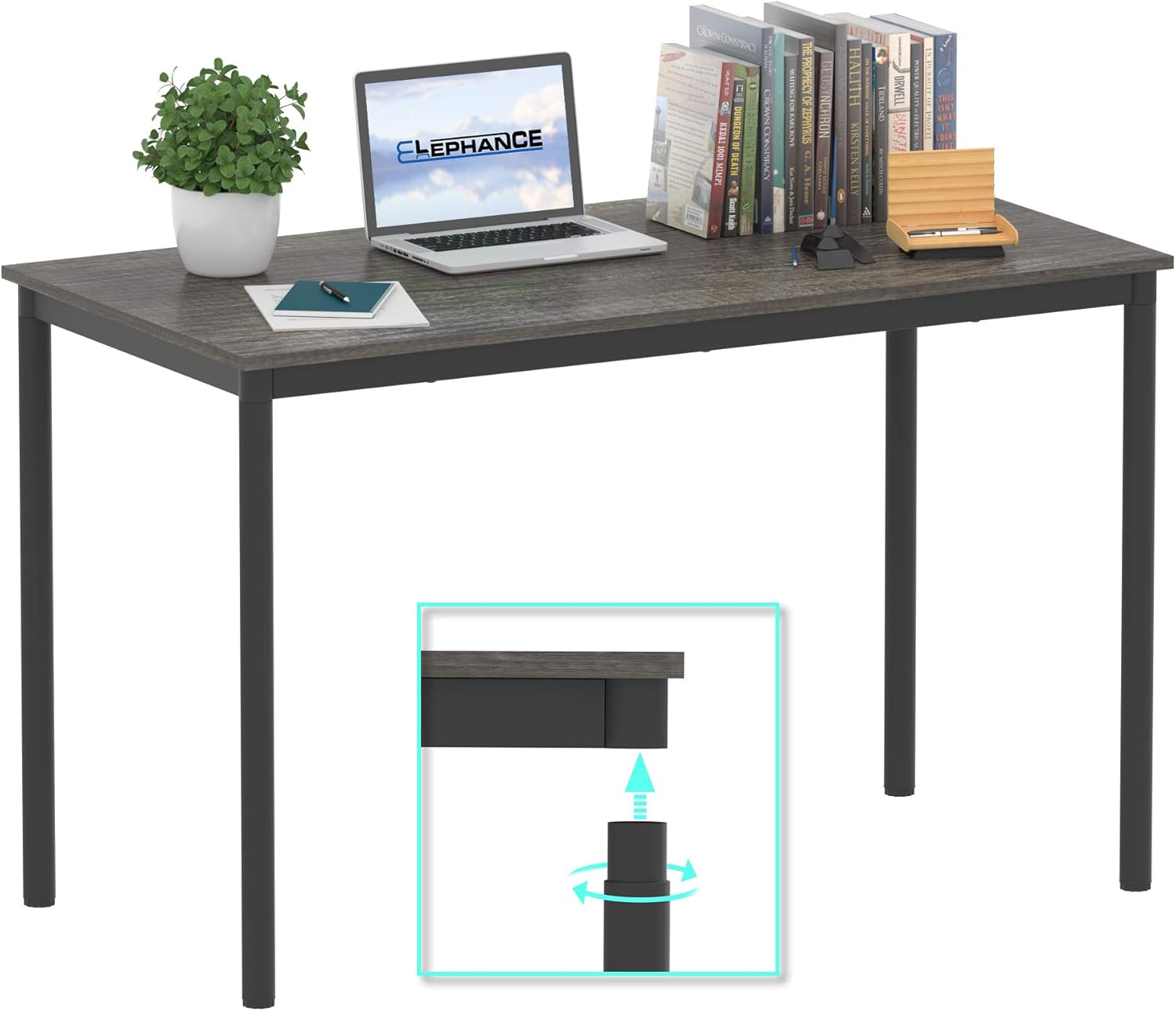 Elephance Office Computer Small Desk, Study Writing Desk, Modern Simple Style Small Table for Home Office, No Screws Required (Black Oak, 47.24