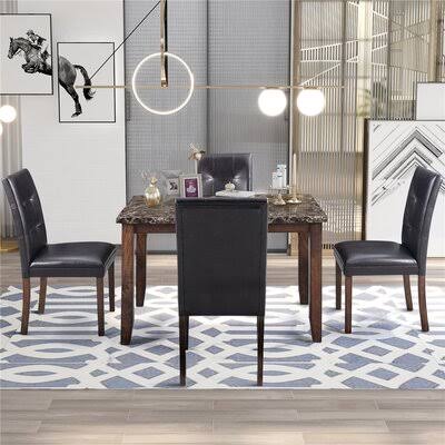 Faux Marble 5-Piece Dining Set Red Barrel Studio Color: Brown/Black