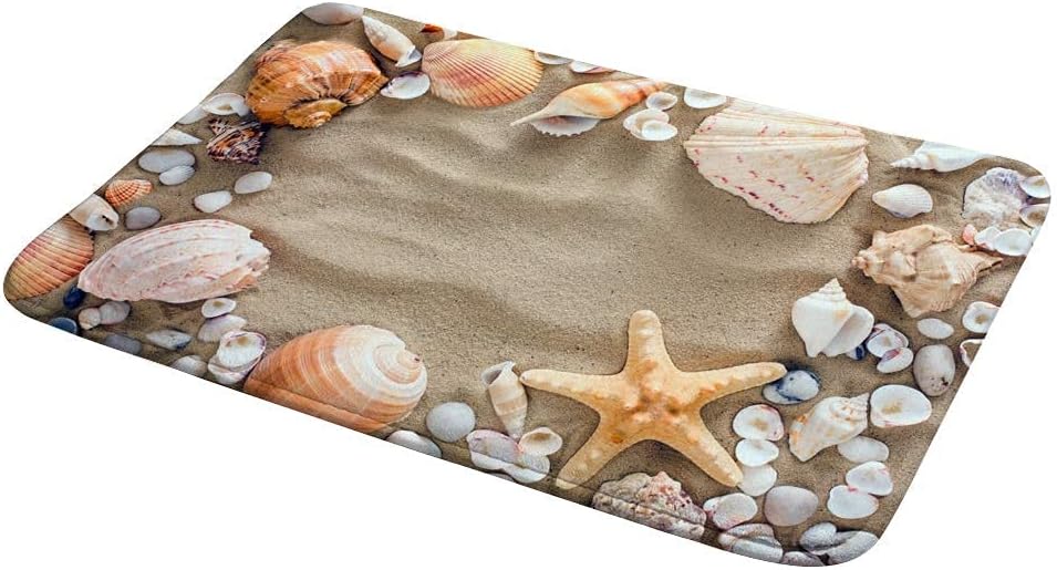 ZHIMI Bath Mat Rugs Non-Slip Memory Foam Soft Floor Mats Bathroom Decor Mat Seashells Starfish and sea Pebbles on Beach Sand Absorption Quickly Drying Comfort Shower Rug