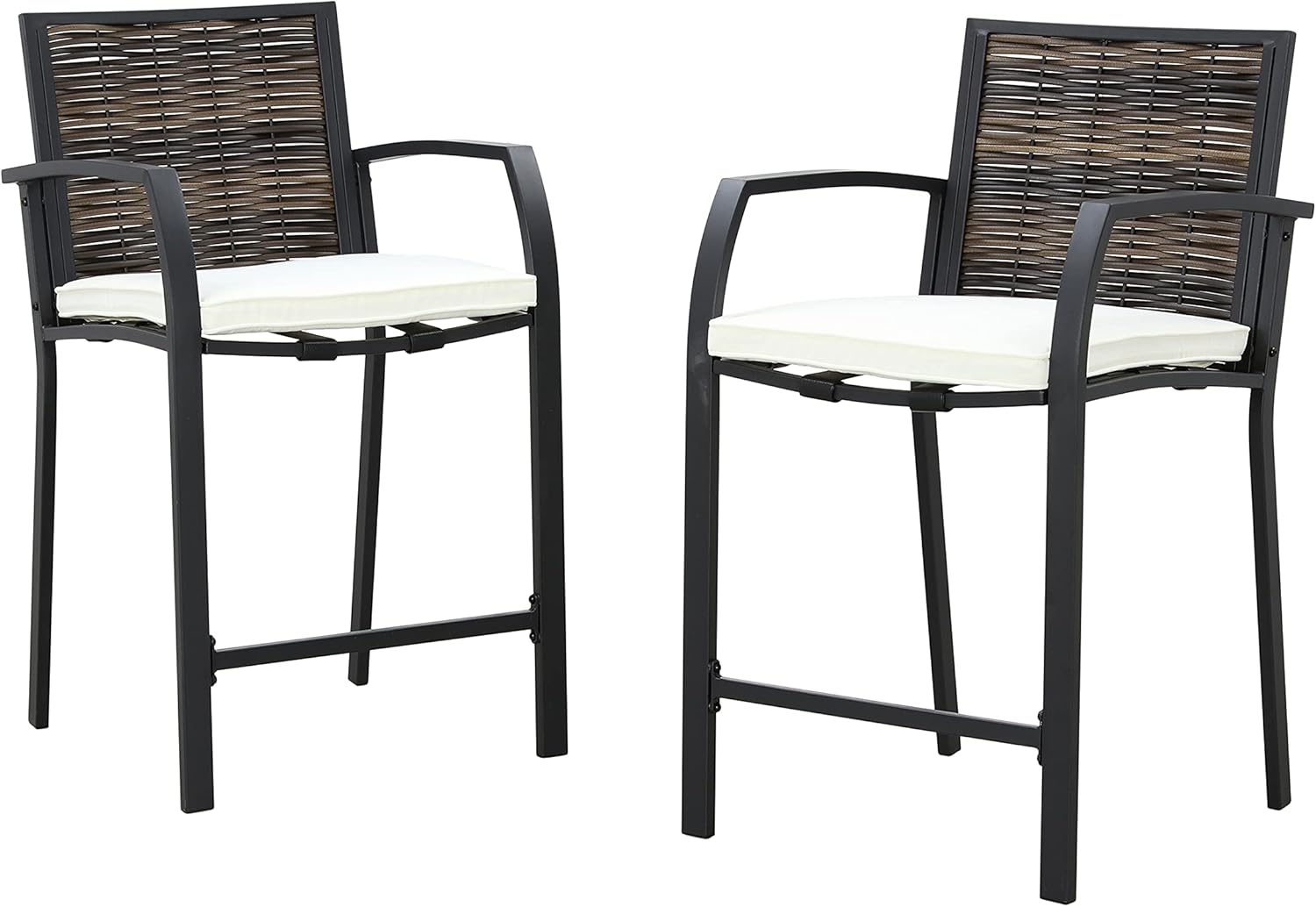 LOKATSE HOME 2 Piece Bar Stools Counter Height Chair Patio Furniture with Armrest for Garden Pool Lawn Backyard, White