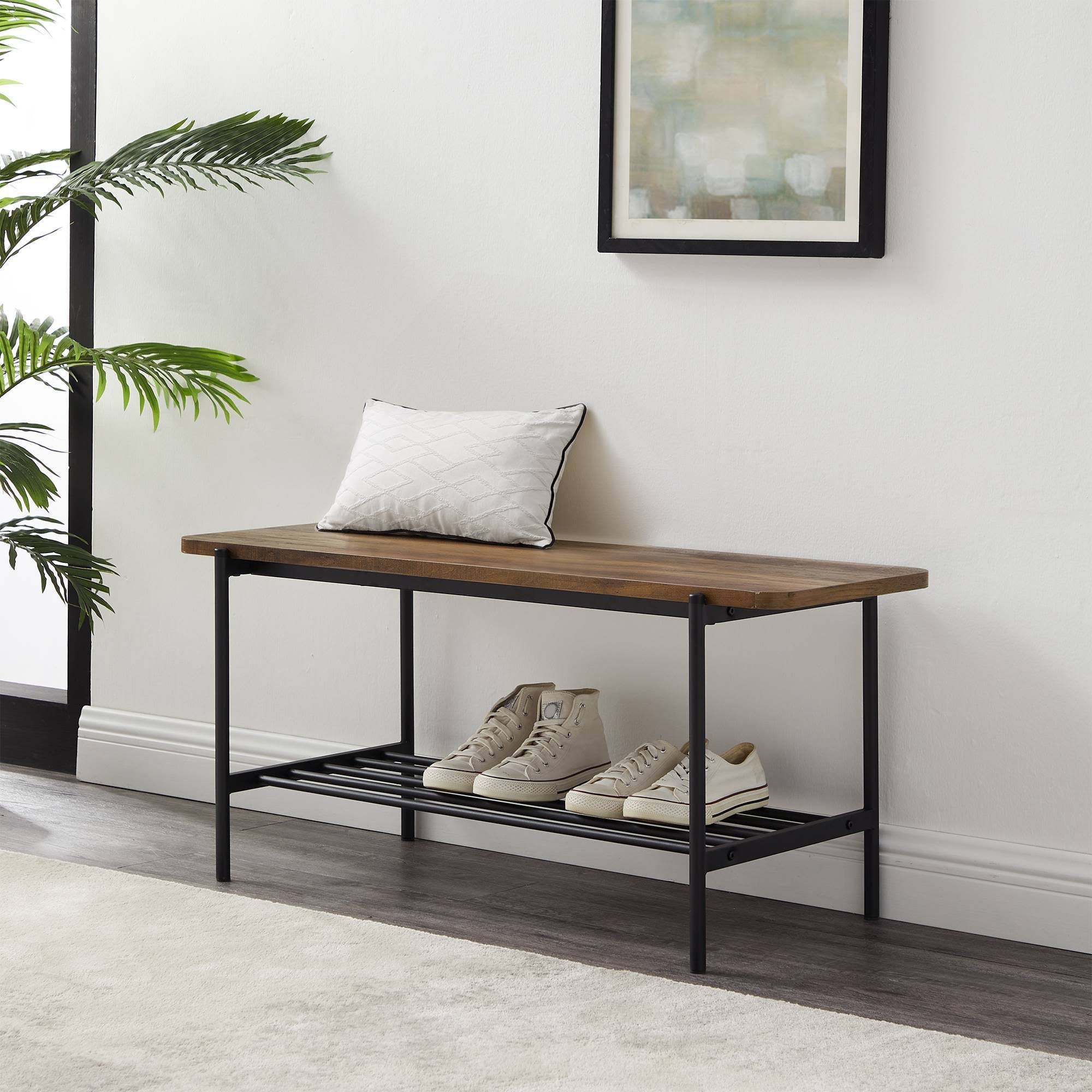 Henry Industrial Entryway Bench Reclaimed Barnwood - Saracina Home