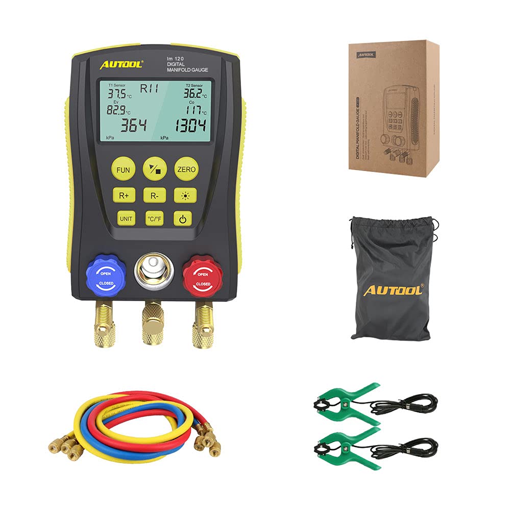 Refrigeration Gauges Digital Manifold HVAC Gauge Set, Vacuum Pressure Temperature Leakage Tester for Testing Maintaining Air-Conditioner, Refrigerator