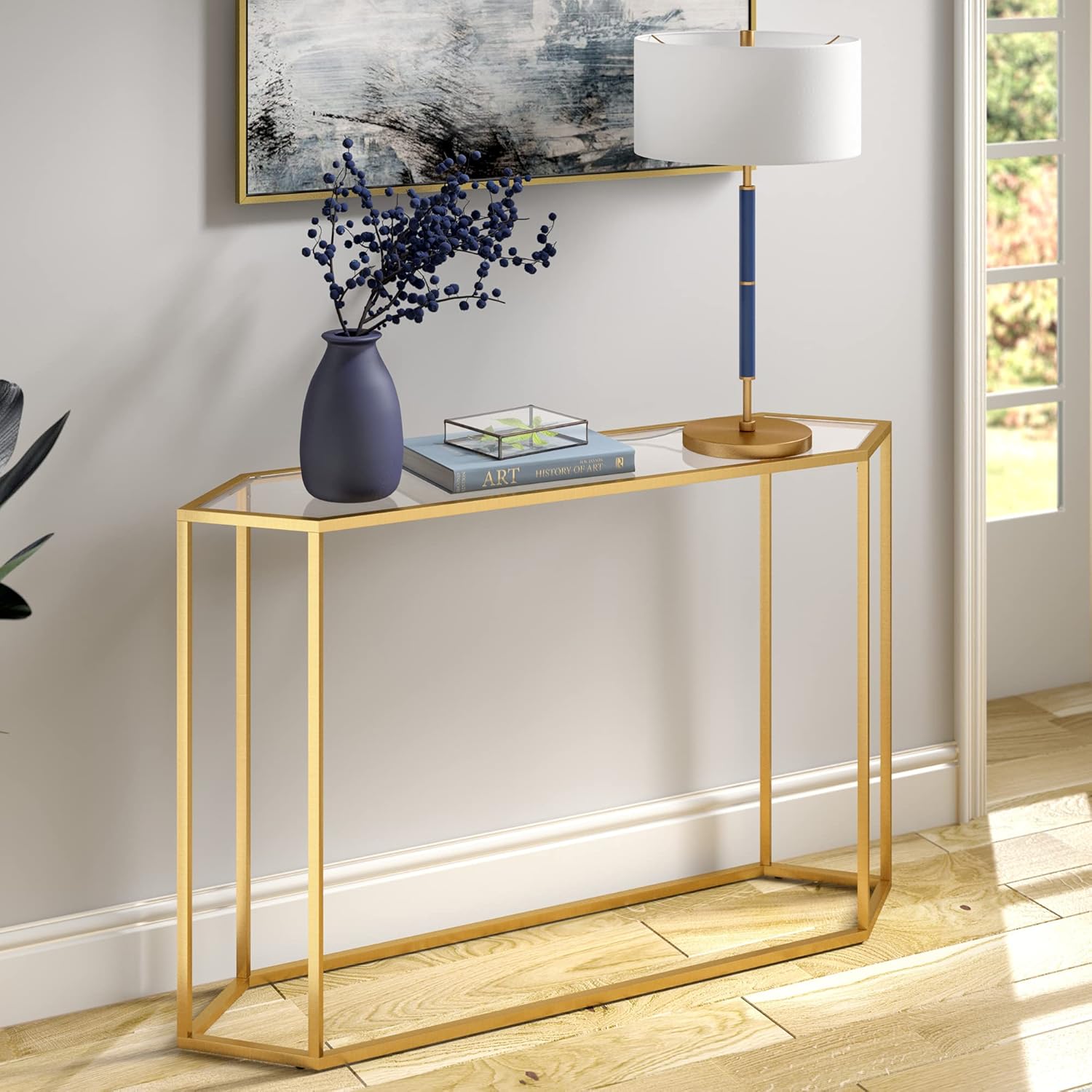 Henn&Hart Brass Finish Accent Console Tables, 48